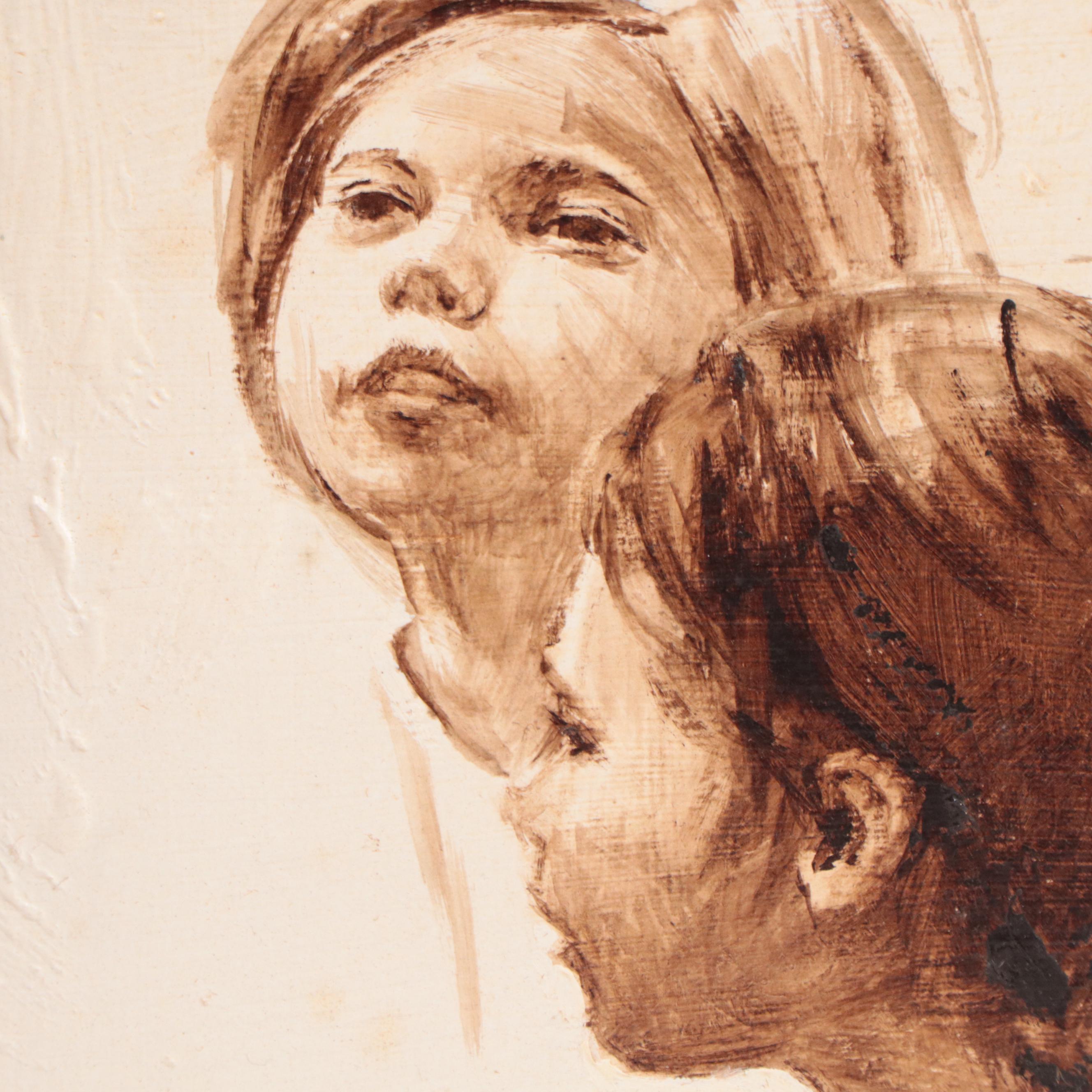 Frank Palmieri Imprimatura Oil Painting of Two Children's Portraits EBTH