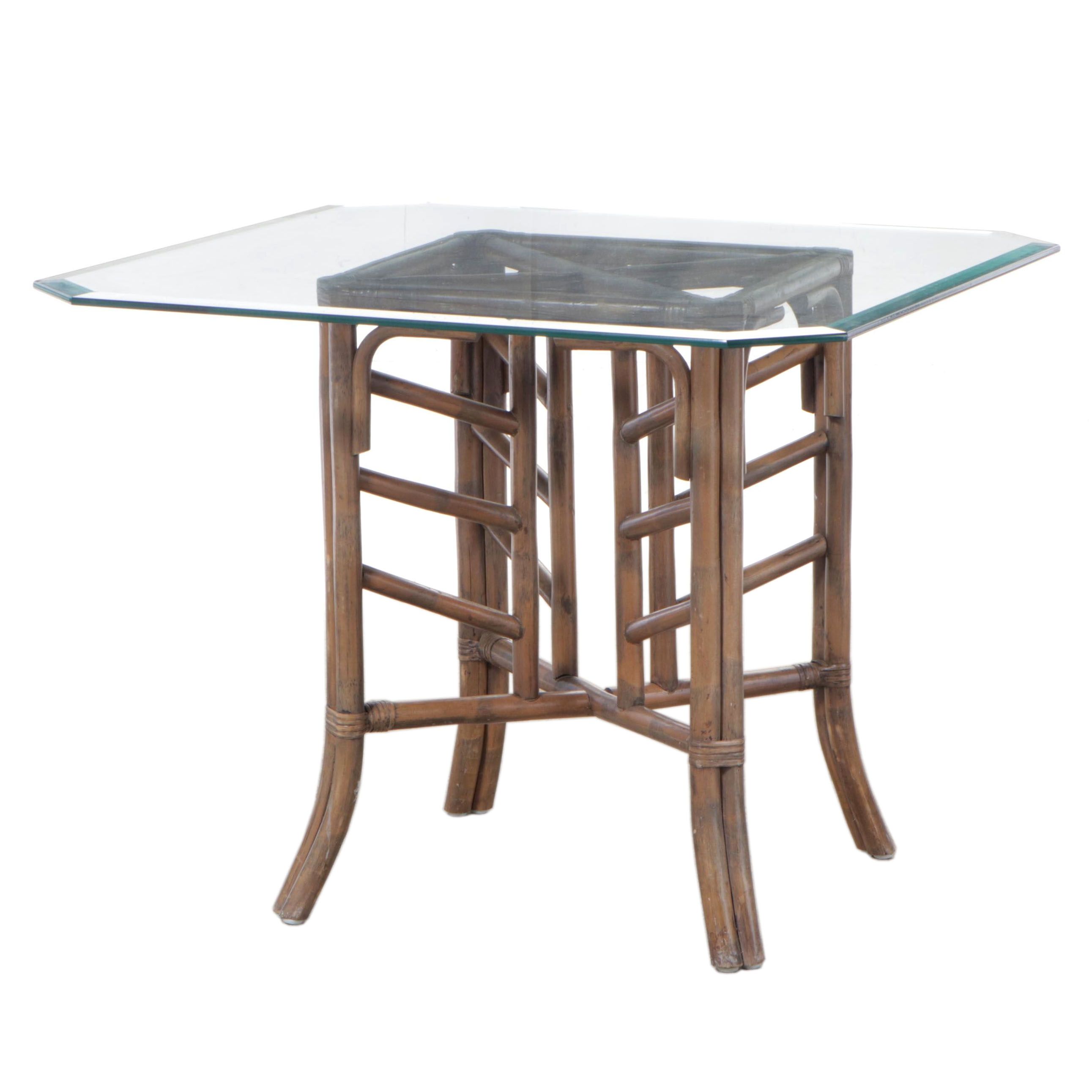 Rattan Dining Table with Beveled Glass, Style of McGuire EBTH