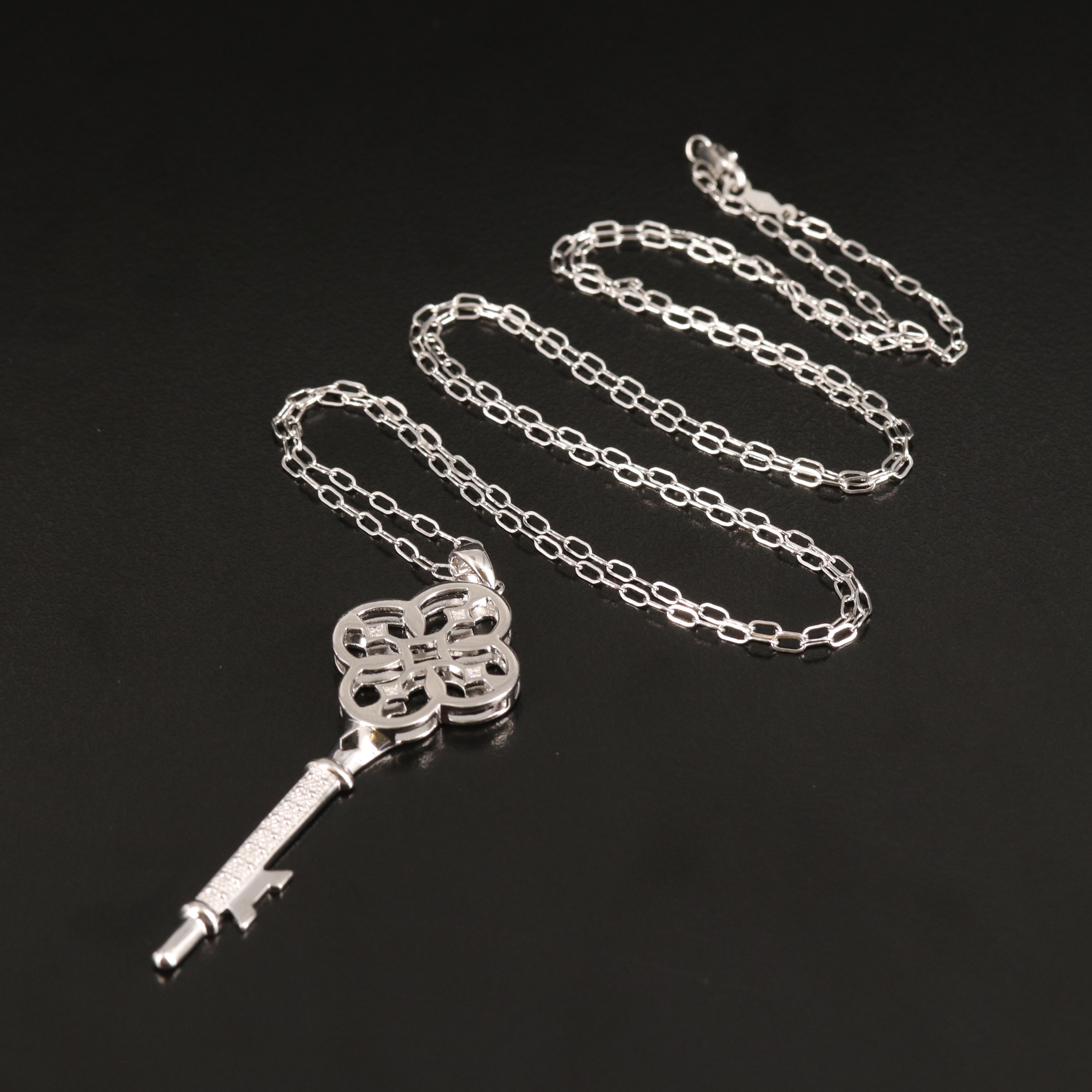 Sterling Diamond Key Pendant Necklace EBTH