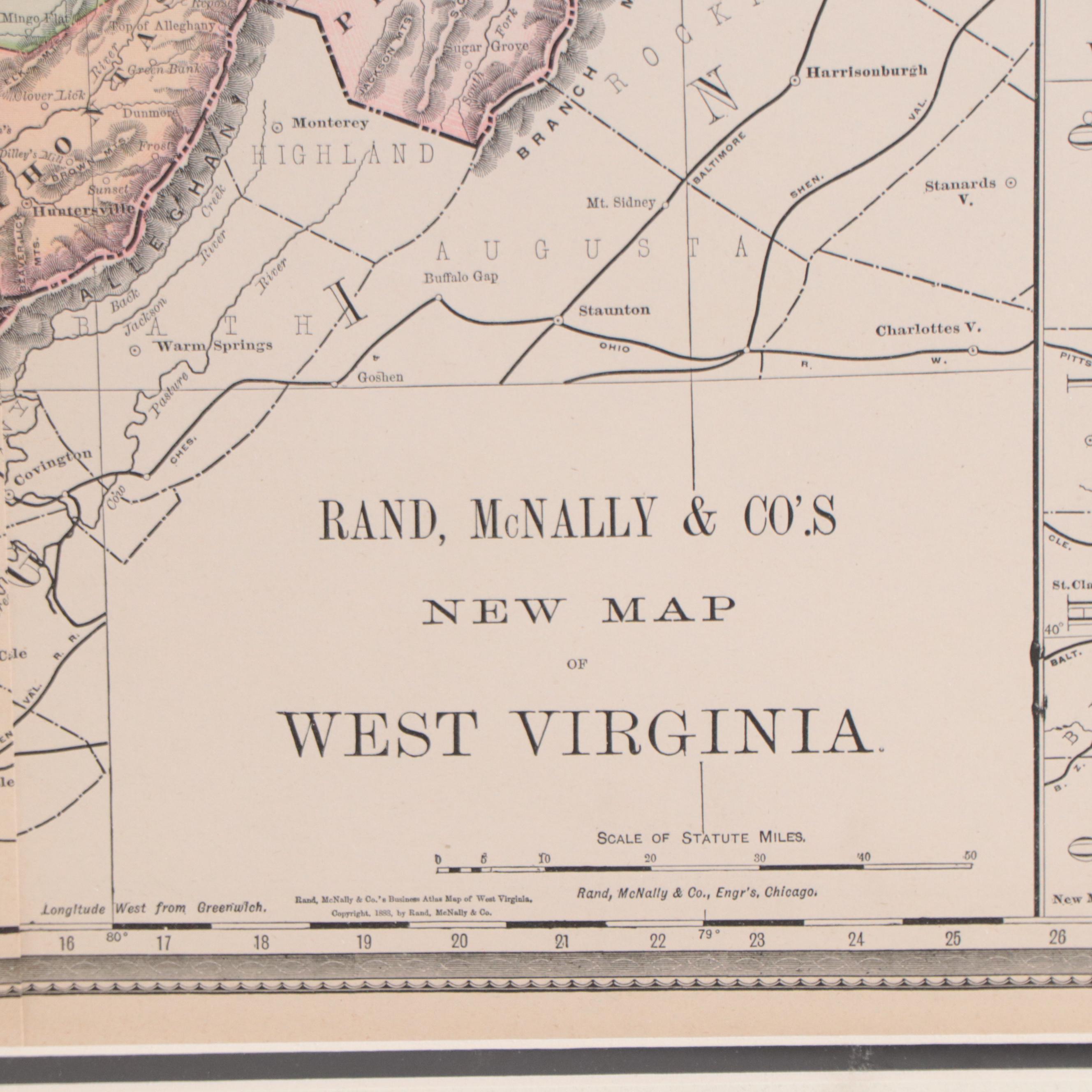 Rand, McNally & Co. Wax Engraving "New Map of West Virginia," Circa