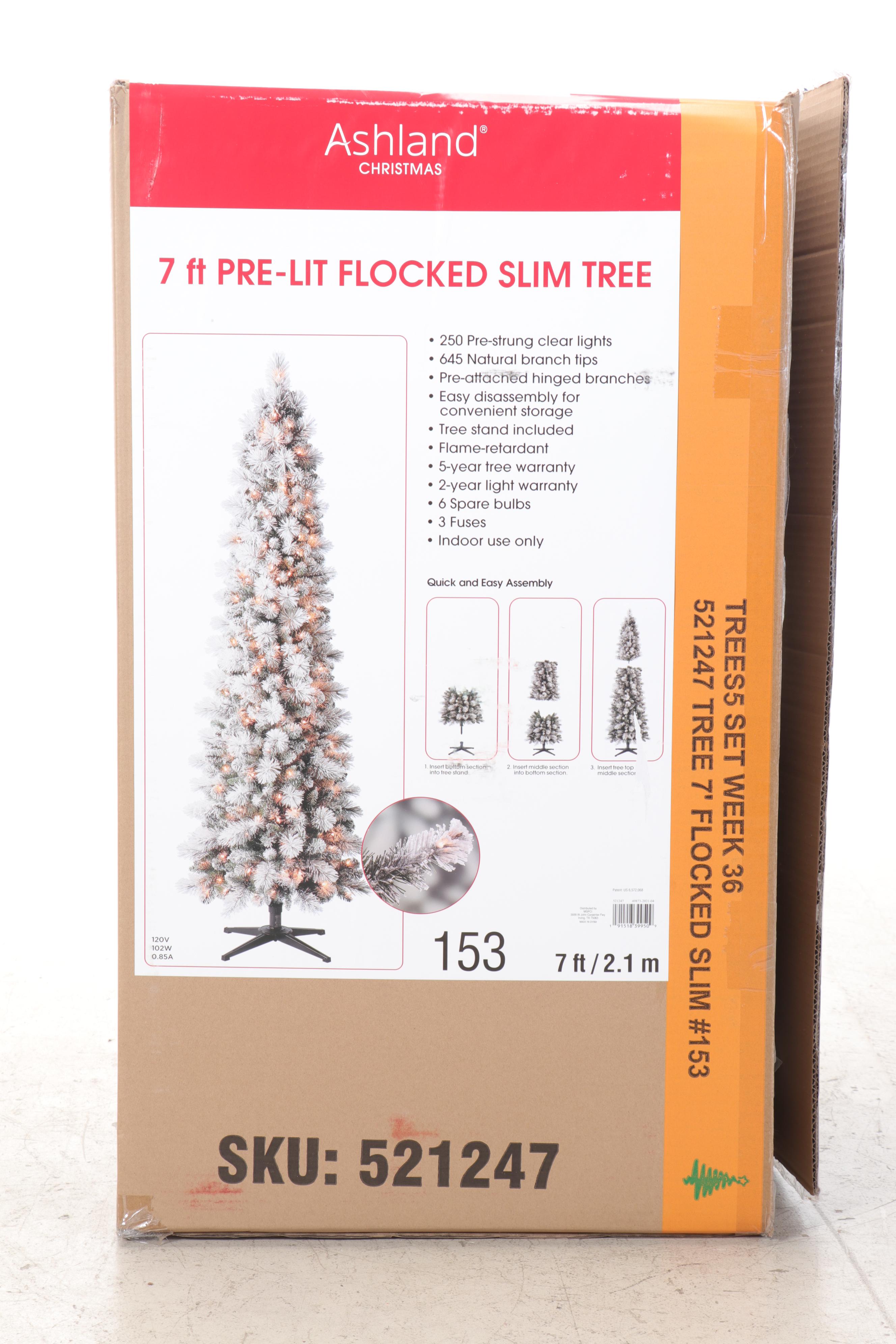 Ashland 7' PreLit Flocked Slim Tree with Ornament Collection EBTH