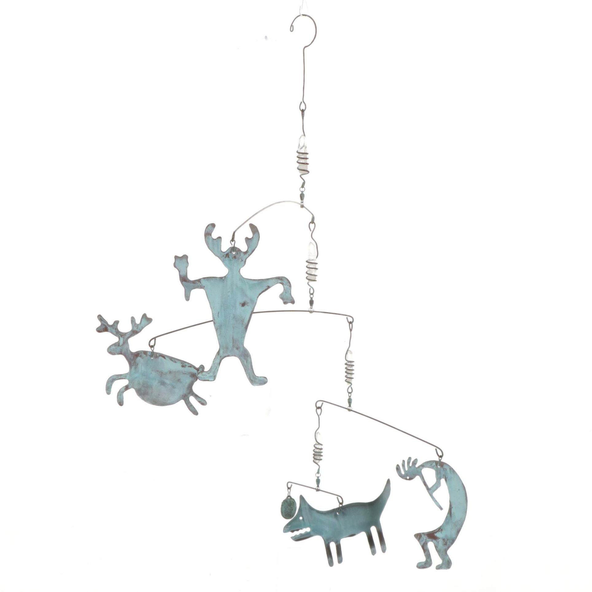 Folk Art Metal and Glass Crystal Hanging Sculpture EBTH