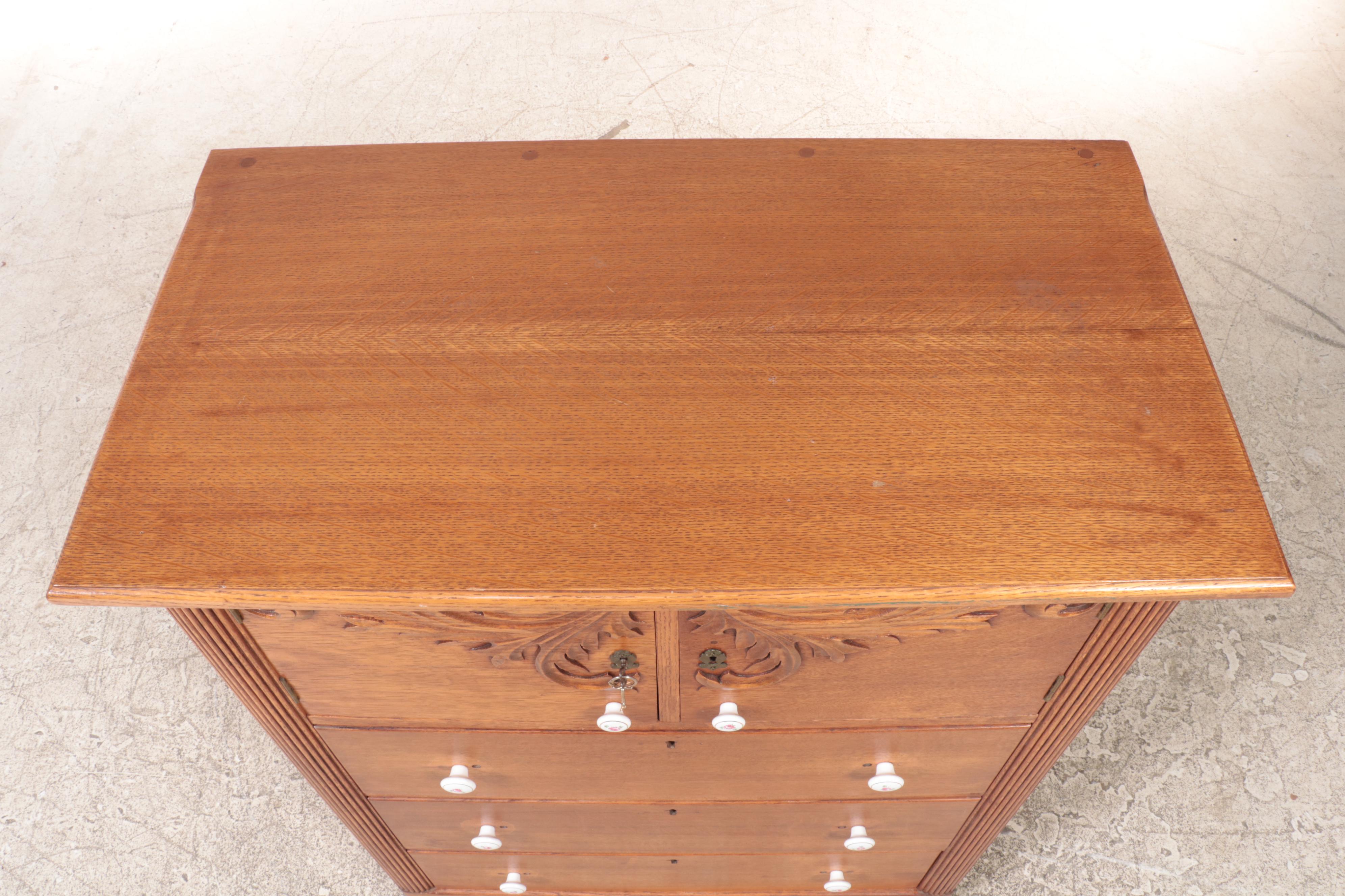 Victorian Quartersawn Oak ThreeDrawer Hat Box Chest, Late 19th Century EBTH