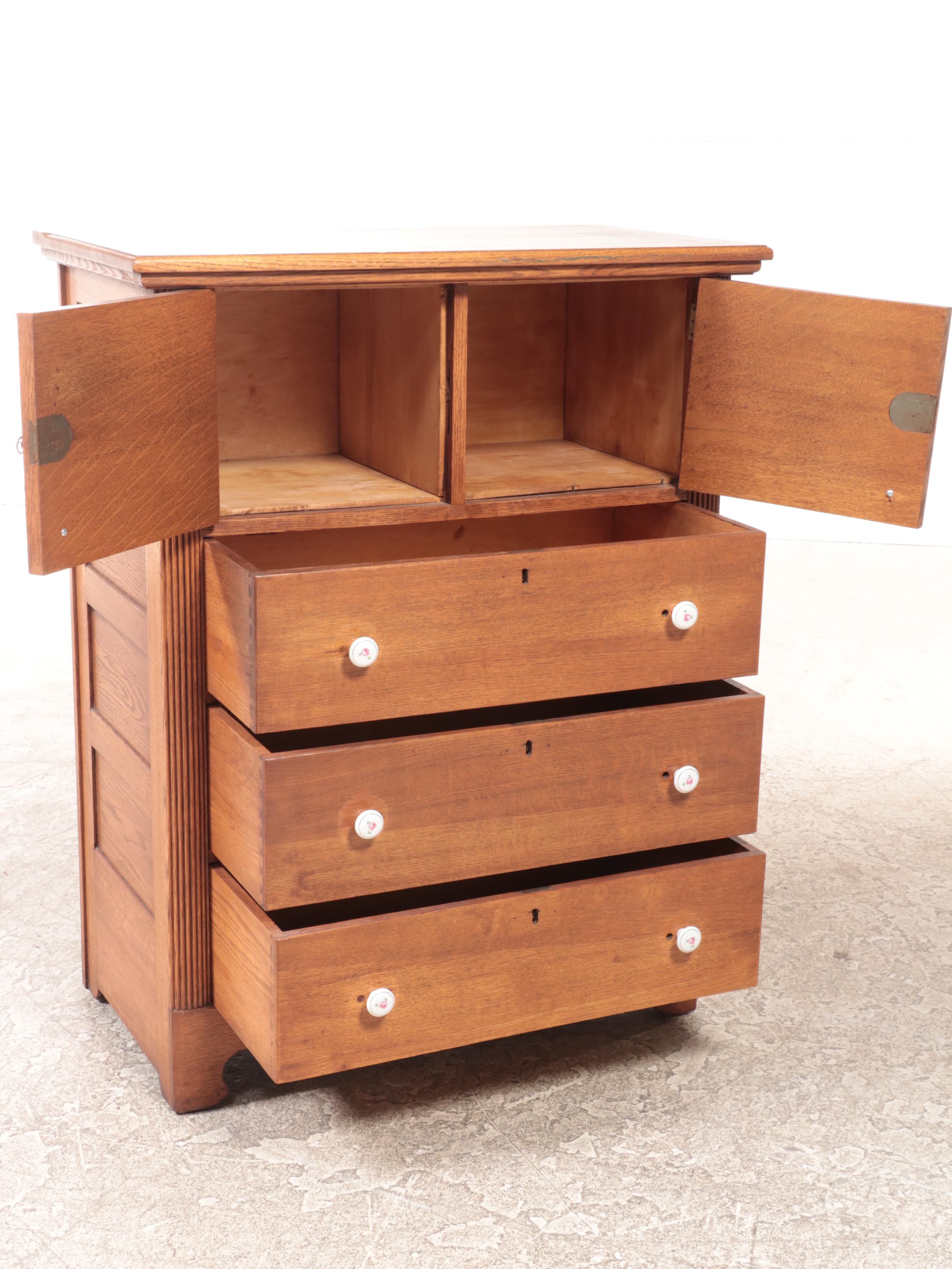 Victorian Quartersawn Oak ThreeDrawer Hat Box Chest, Late 19th Century EBTH