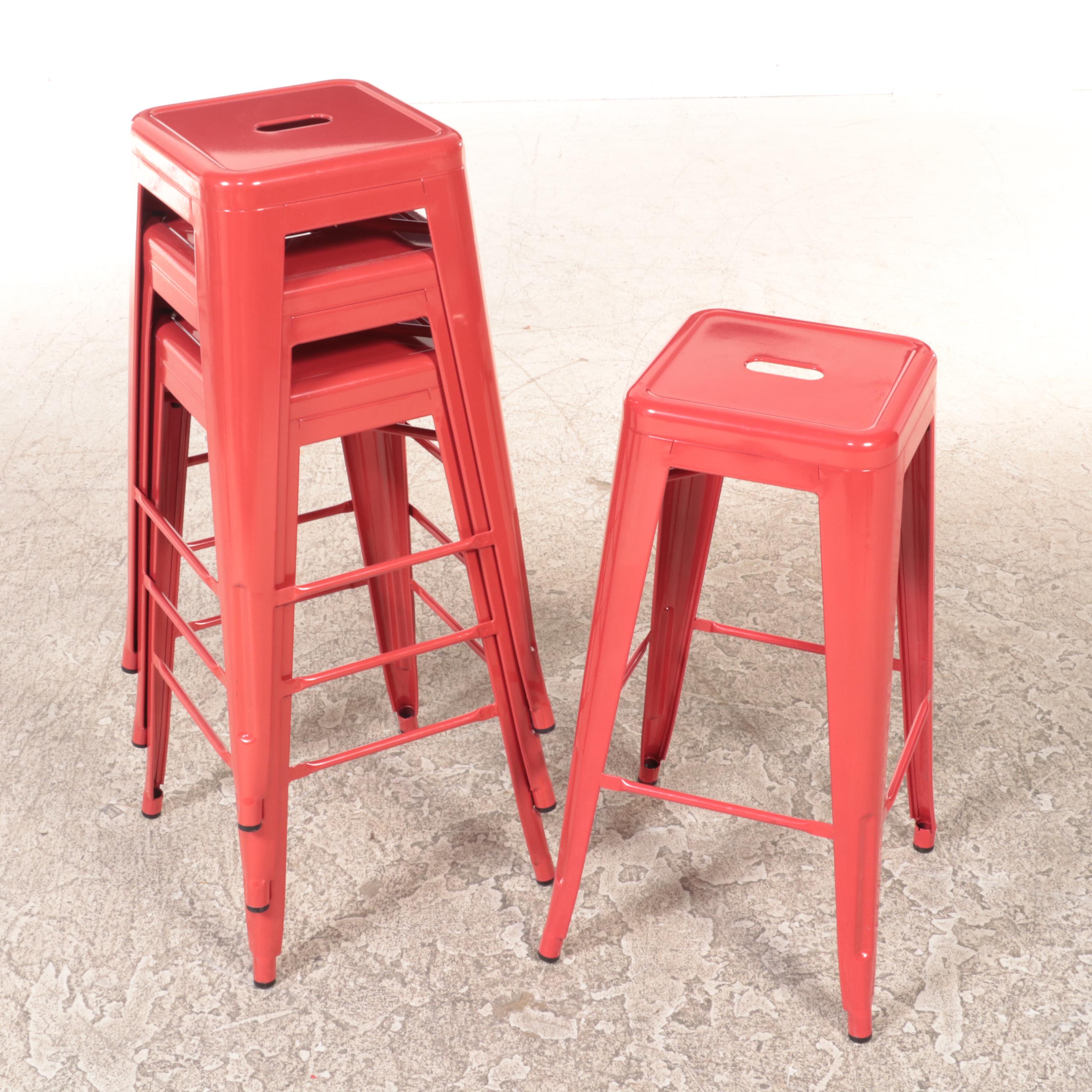 White Acrylic HighTop Table with Red Metal Barstools EBTH