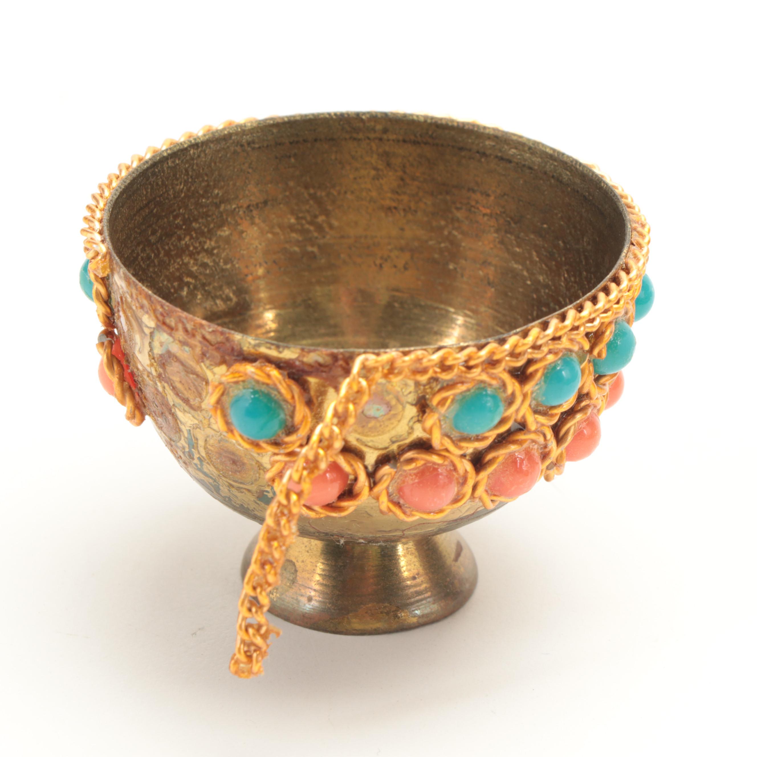 Egyptian Embellished Gilt Brass Teapot, Cups, and Tray EBTH