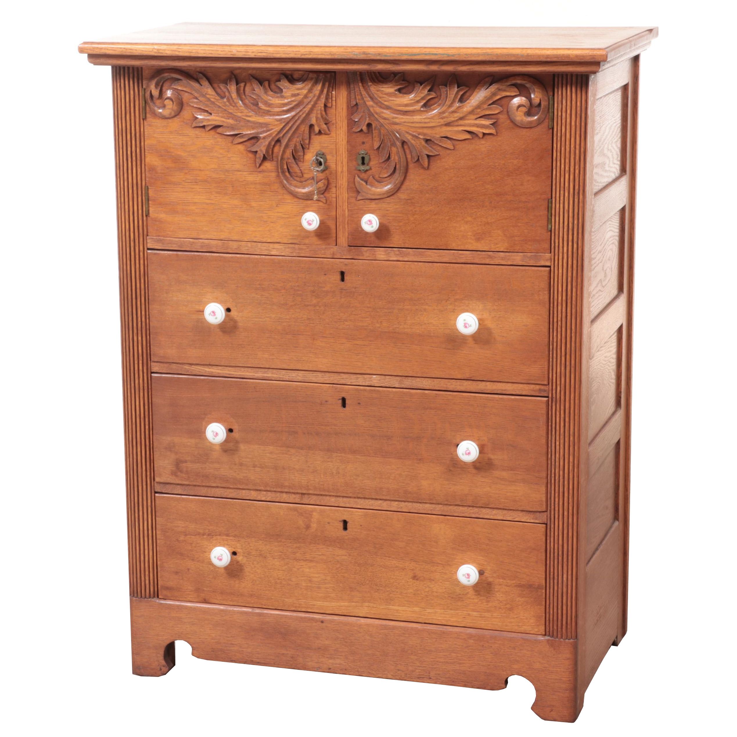 Victorian Quartersawn Oak ThreeDrawer Hat Box Chest, Late 19th Century EBTH