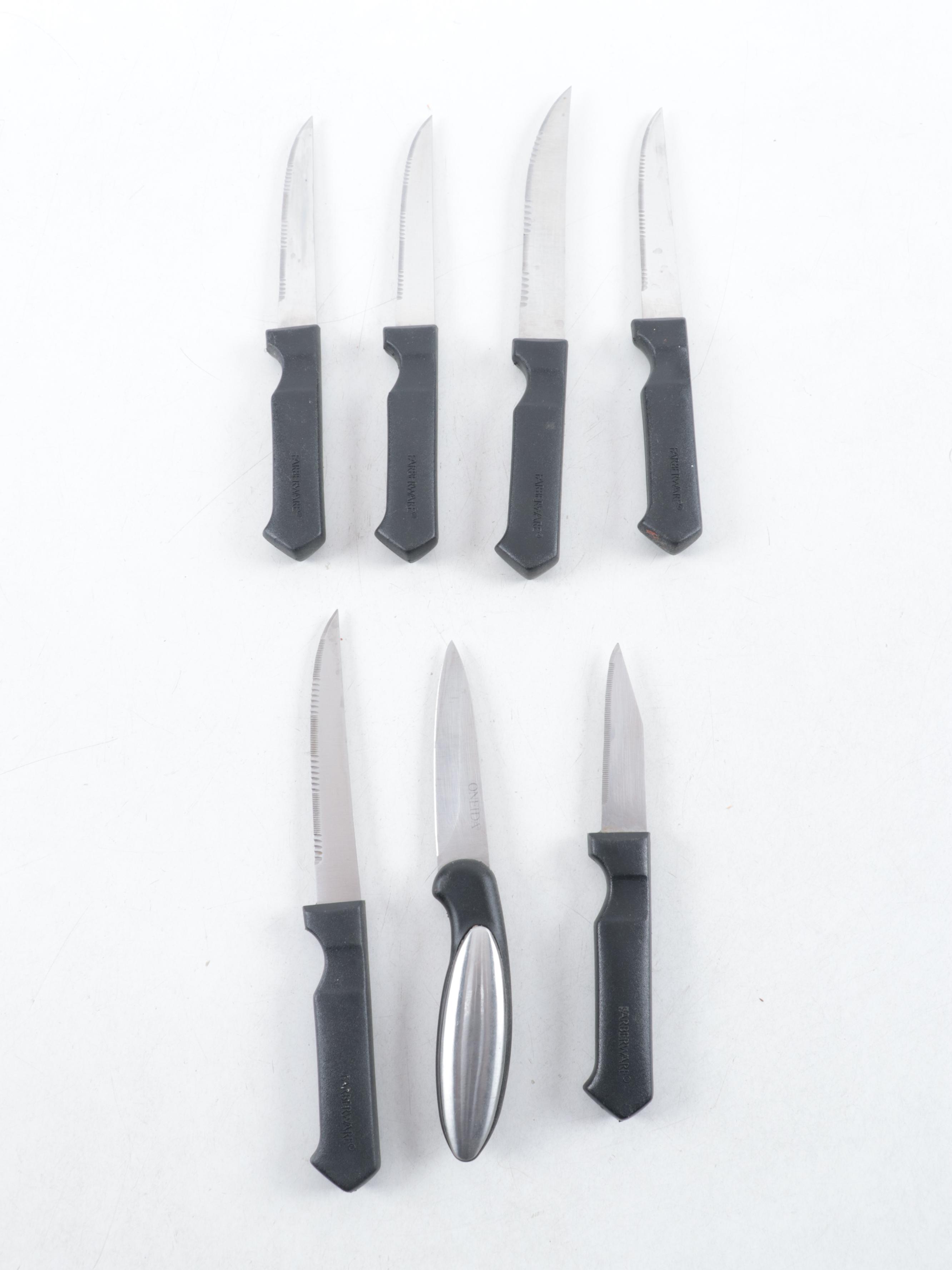 Oneida Kitchen Cutlery Block with Farberware Knives and Other Flatware