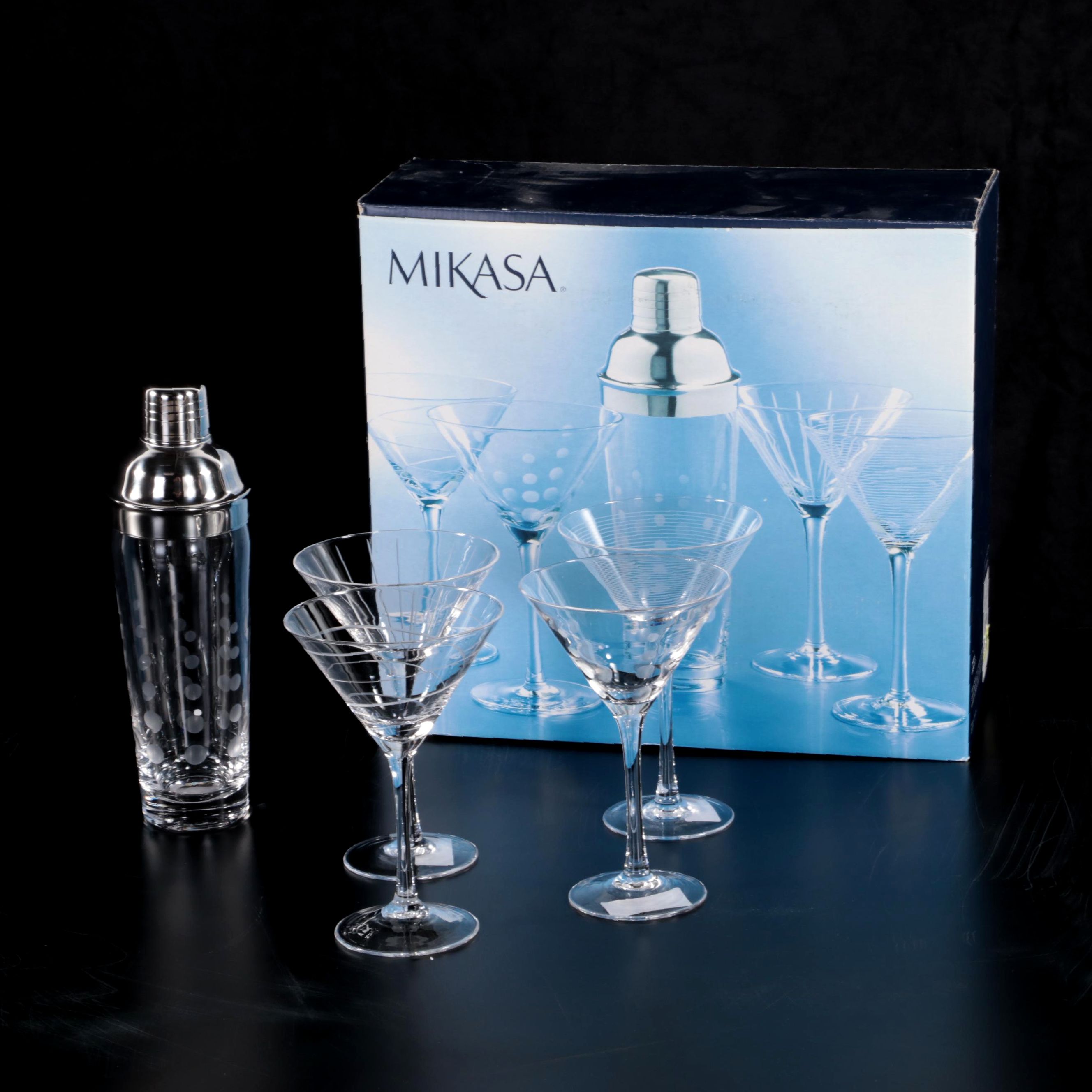 Mikasa Glass Cocktail Shaker and Martini Glasses Set EBTH