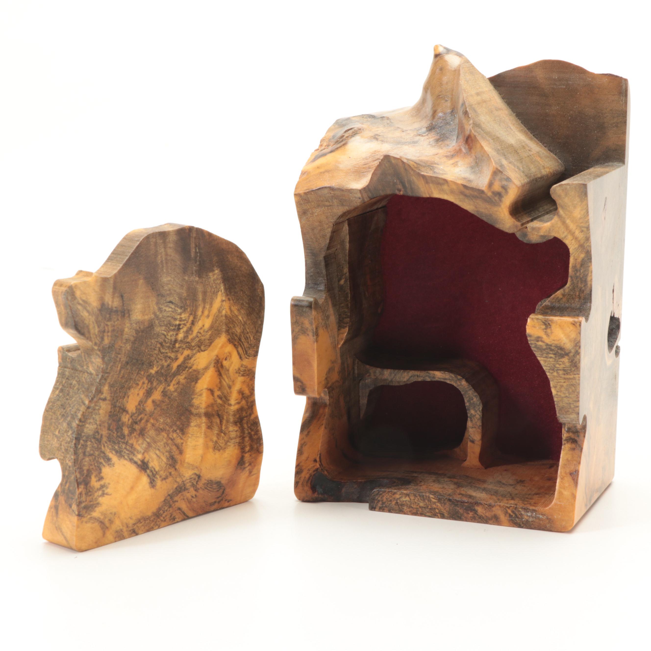 Jeff Vollmer Royal Woods Scroll Cut Burlwood Puzzle Box EBTH