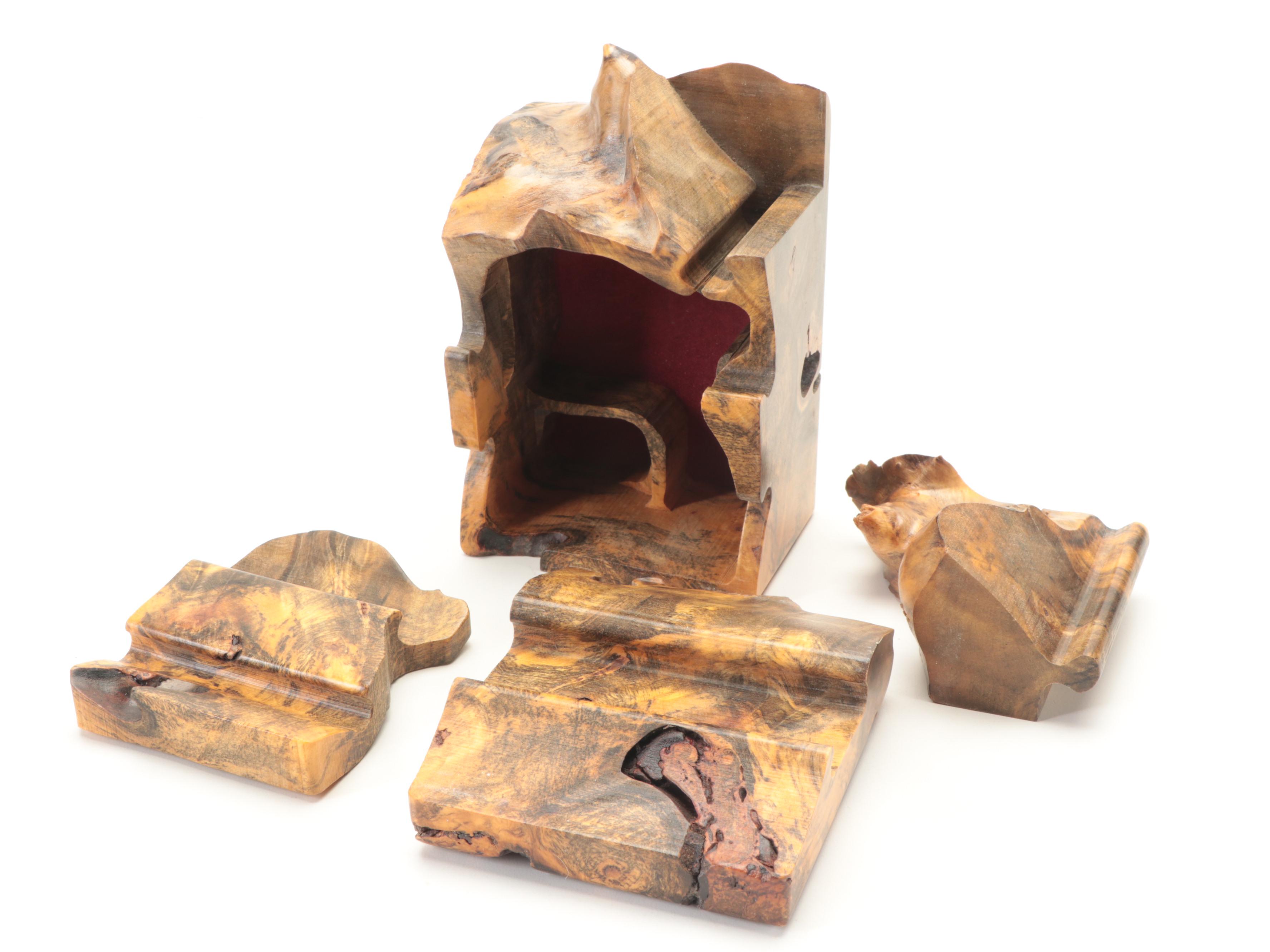 Jeff Vollmer Royal Woods Scroll Cut Burlwood Puzzle Box EBTH