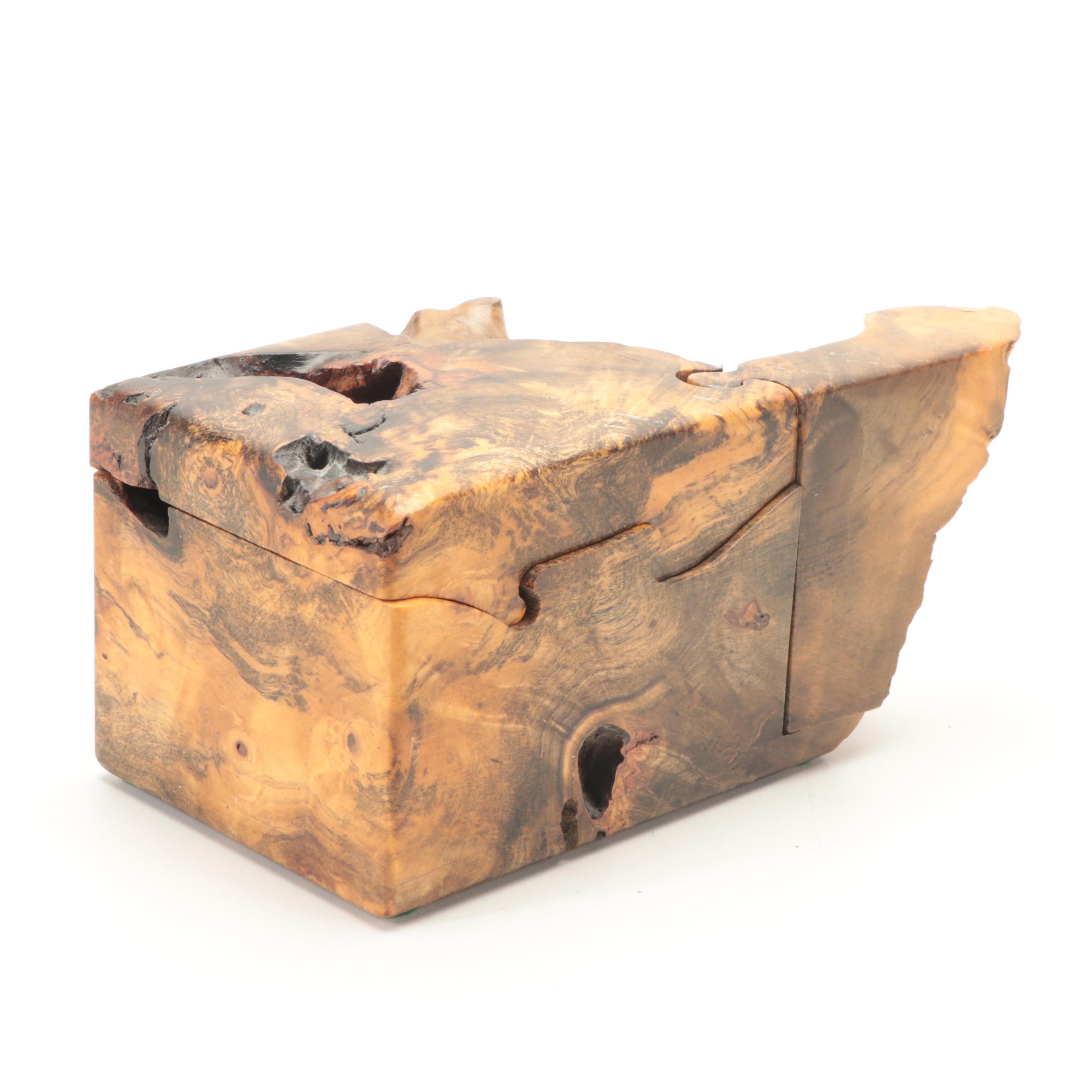 Jeff Vollmer Royal Woods Scroll Cut Burlwood Puzzle Box EBTH