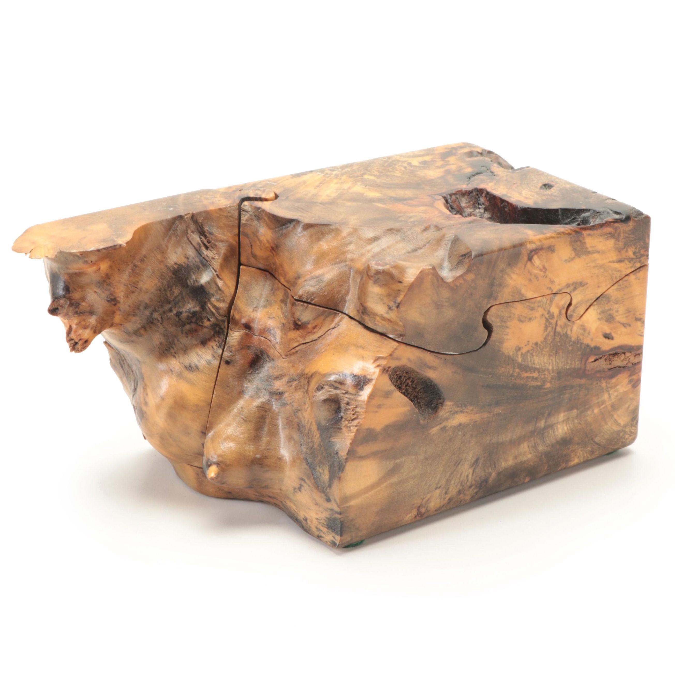Jeff Vollmer Royal Woods Scroll Cut Burlwood Puzzle Box EBTH