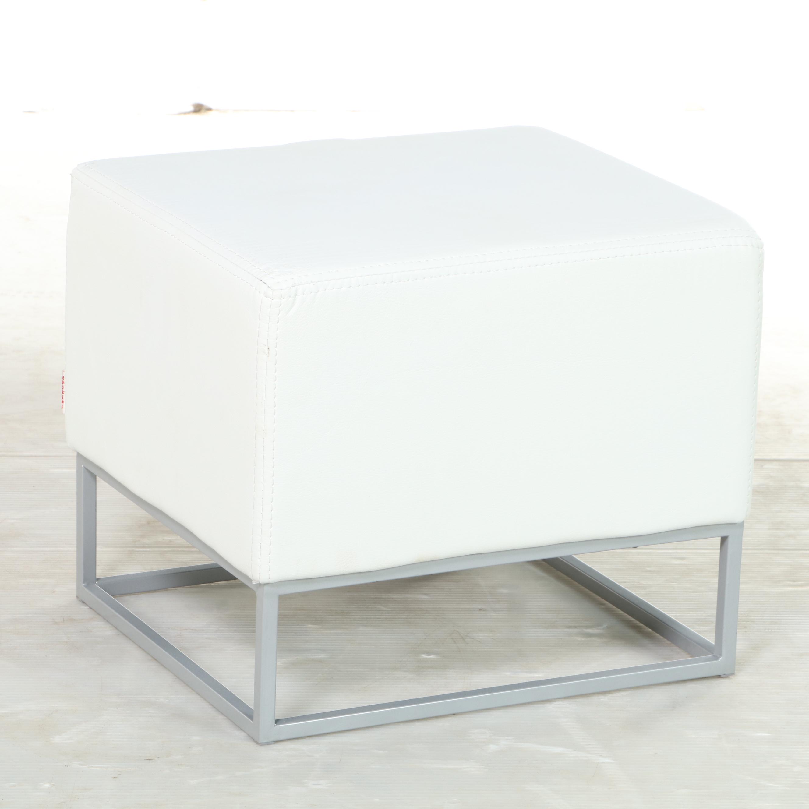 Six Chia'sso Modernist White Vinyl Ottomans with Covers EBTH