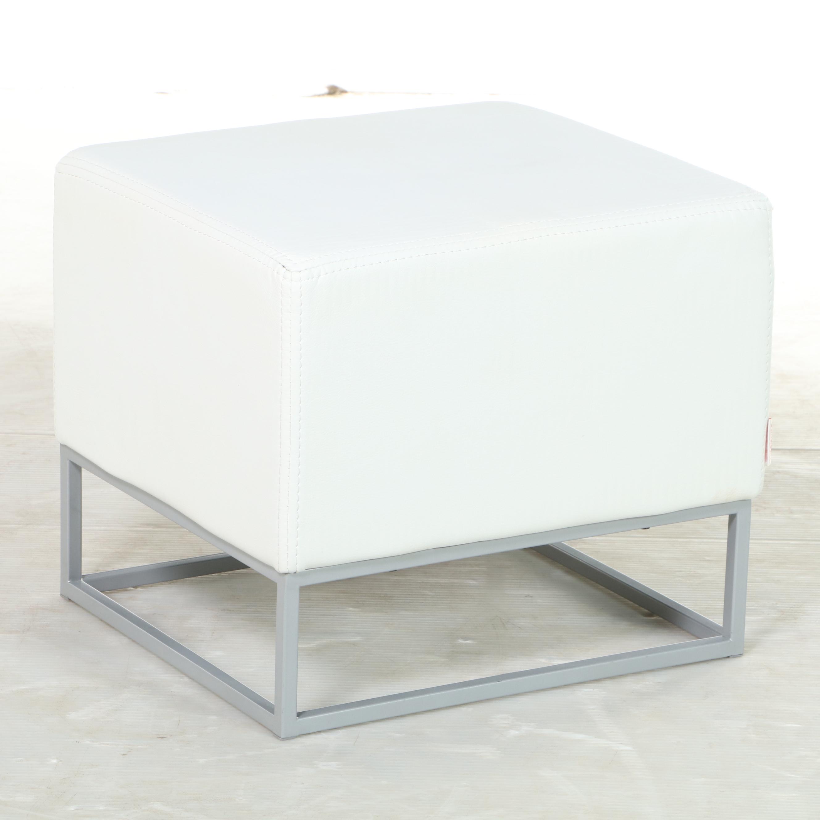 Six Chia'sso Modernist White Vinyl Ottomans with Covers EBTH