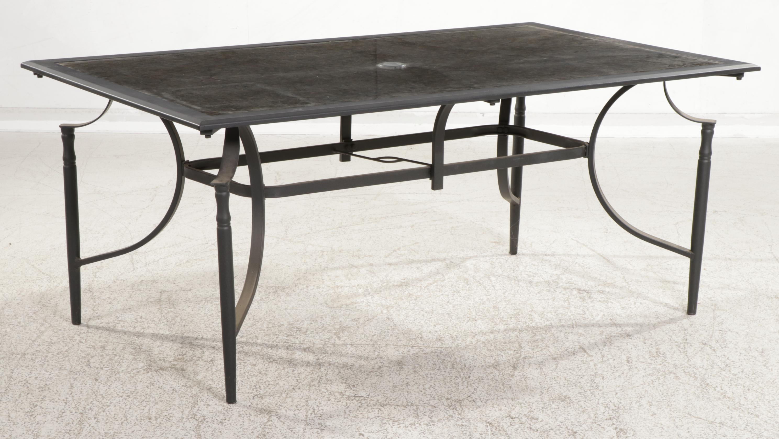 Patio Metal Frame Dining Table with Six Chairs, 21st Century EBTH