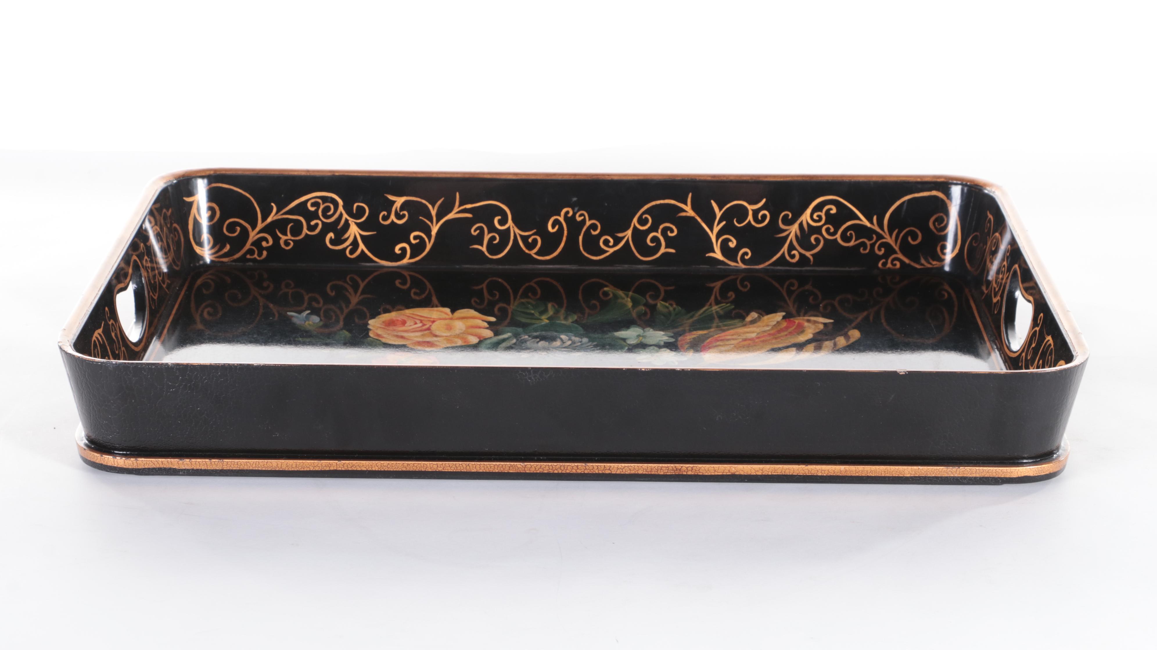 Decorative Crafts Victorian Style TolePainted Serving Tray, Late 20th