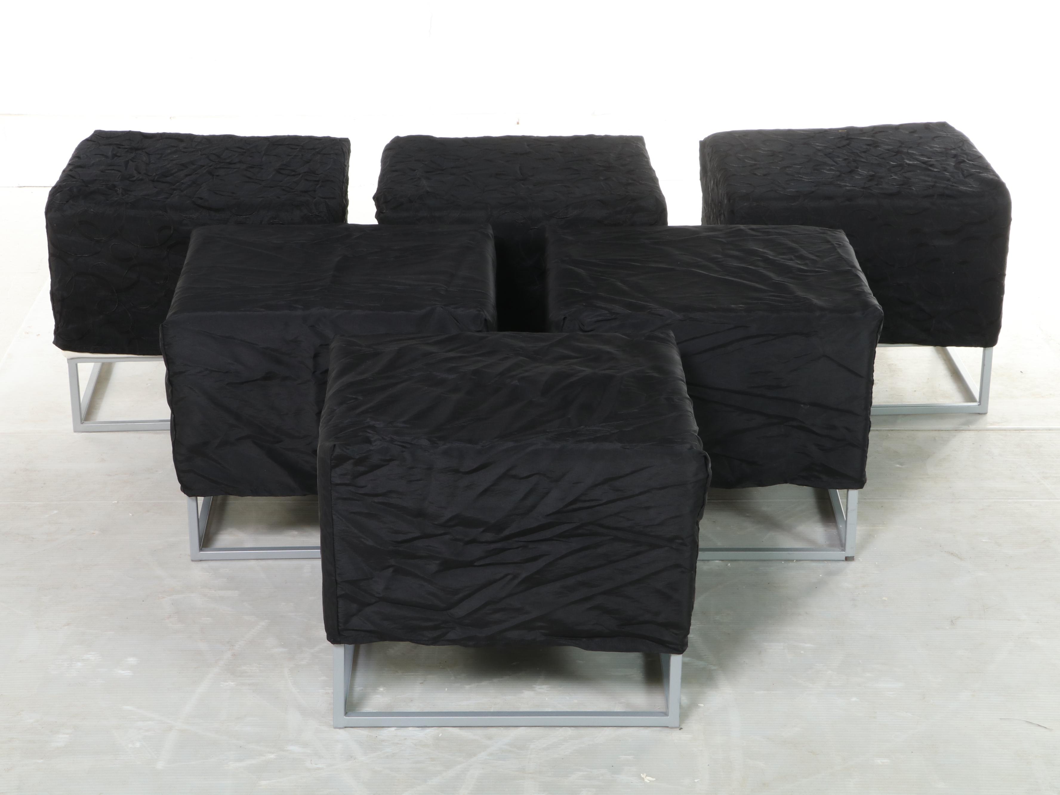 Six Chia'sso Modernist White Vinyl Ottomans with Covers EBTH