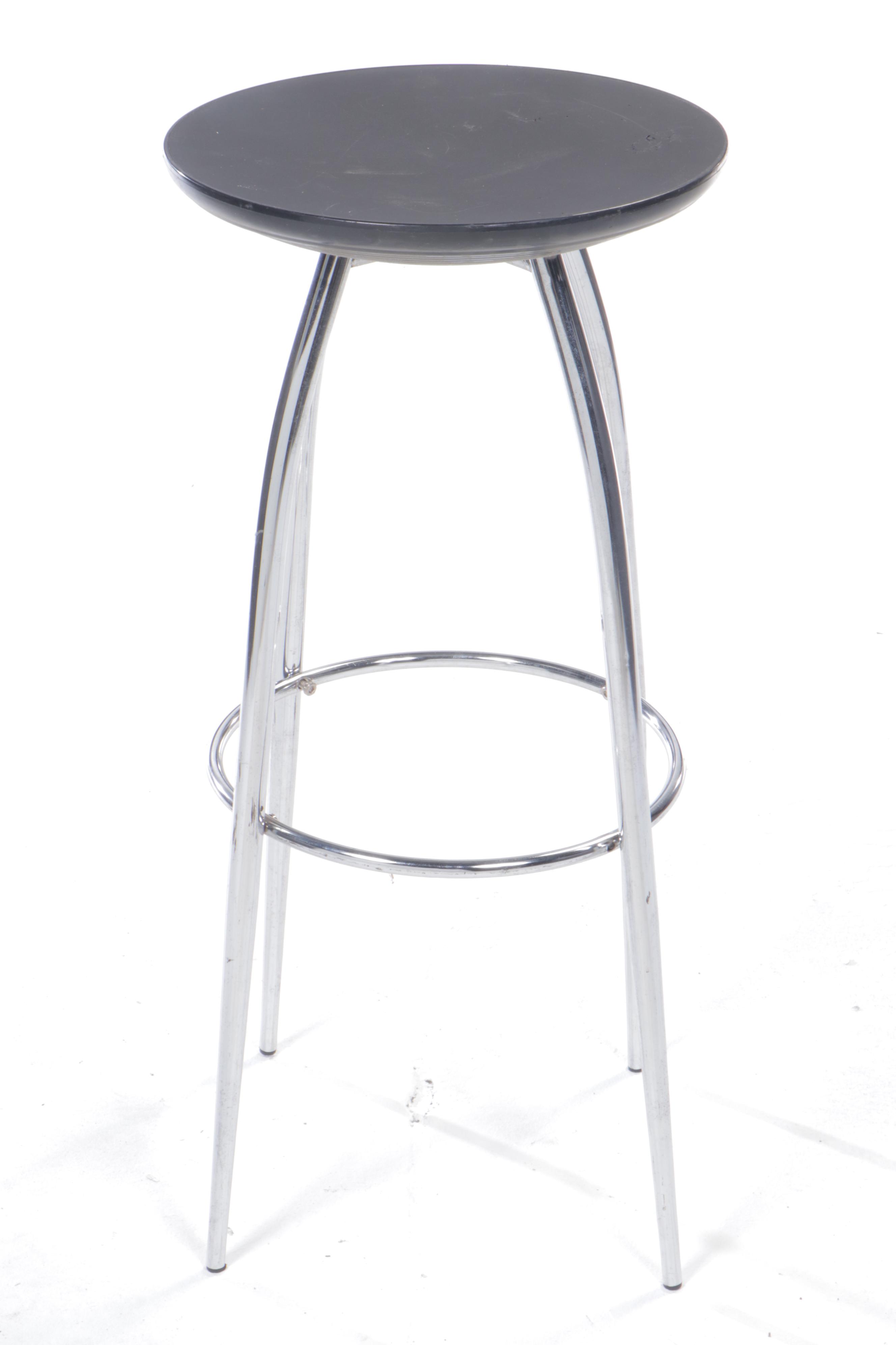 Five Modernist Style Chrome and Black Plastic Bar Stools EBTH