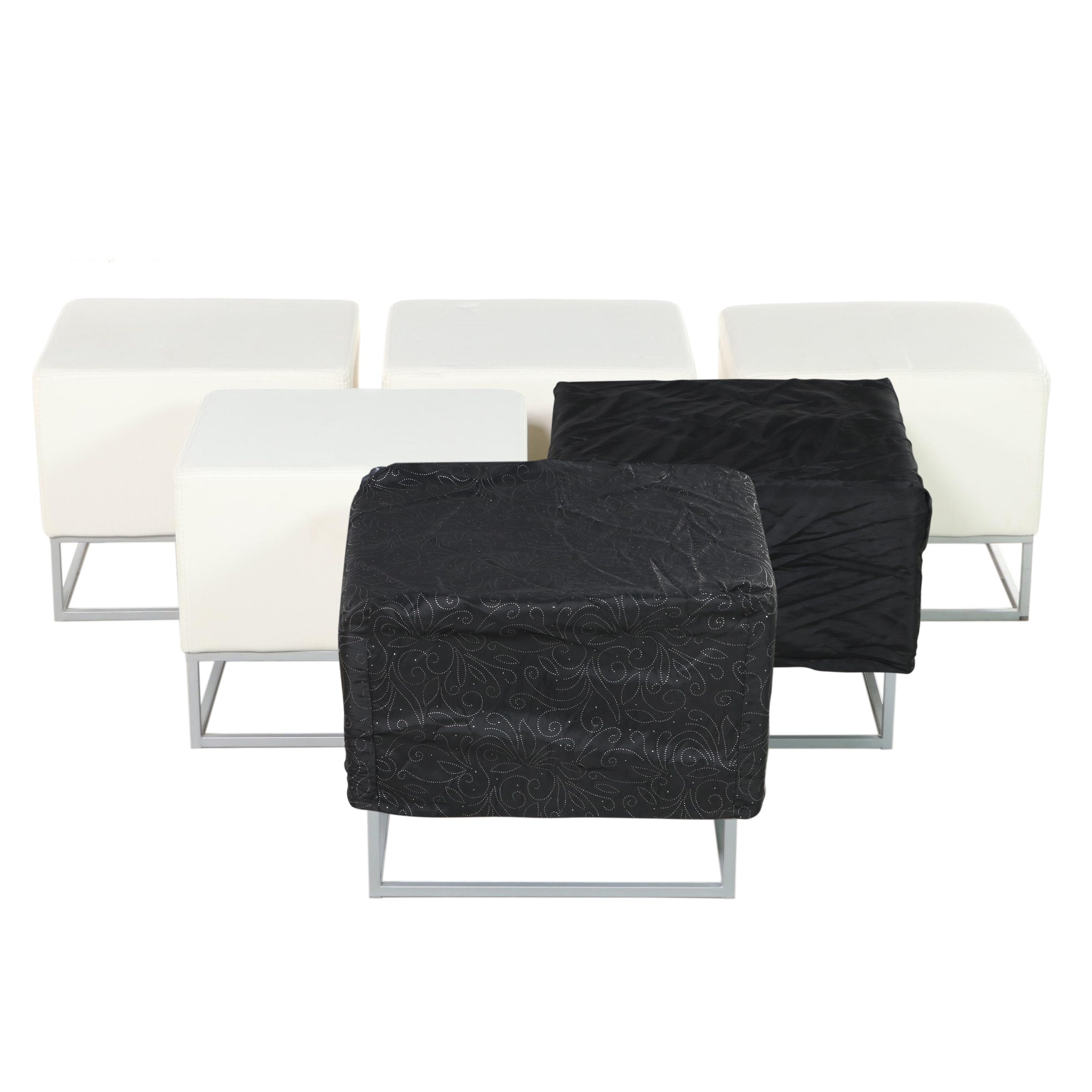 Six Chia'sso Modernist White Vinyl Ottomans with Covers EBTH