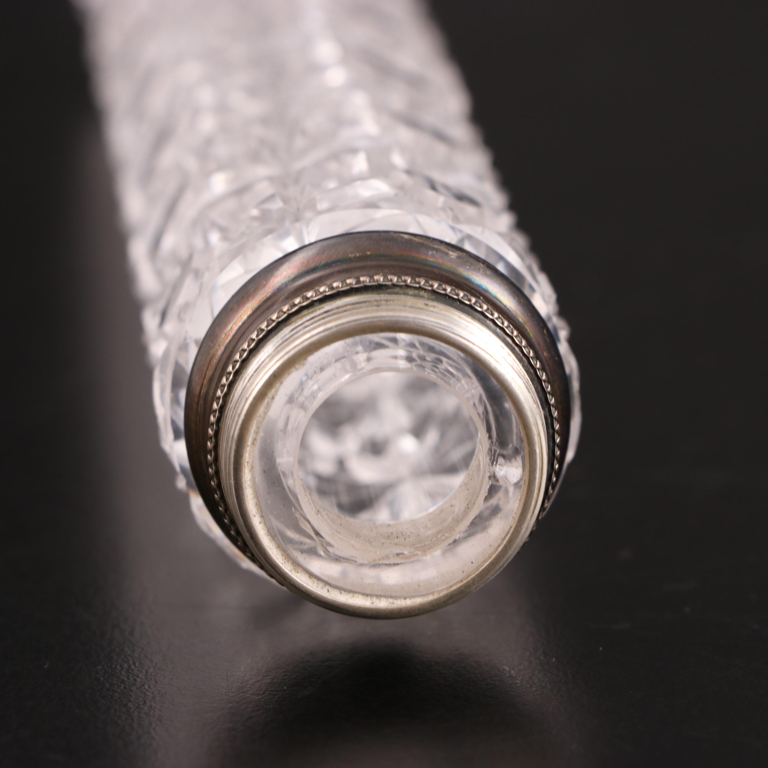 Victorian Cut Glass Cylinder Vanity Bottle with Sterling Silver Cap EBTH