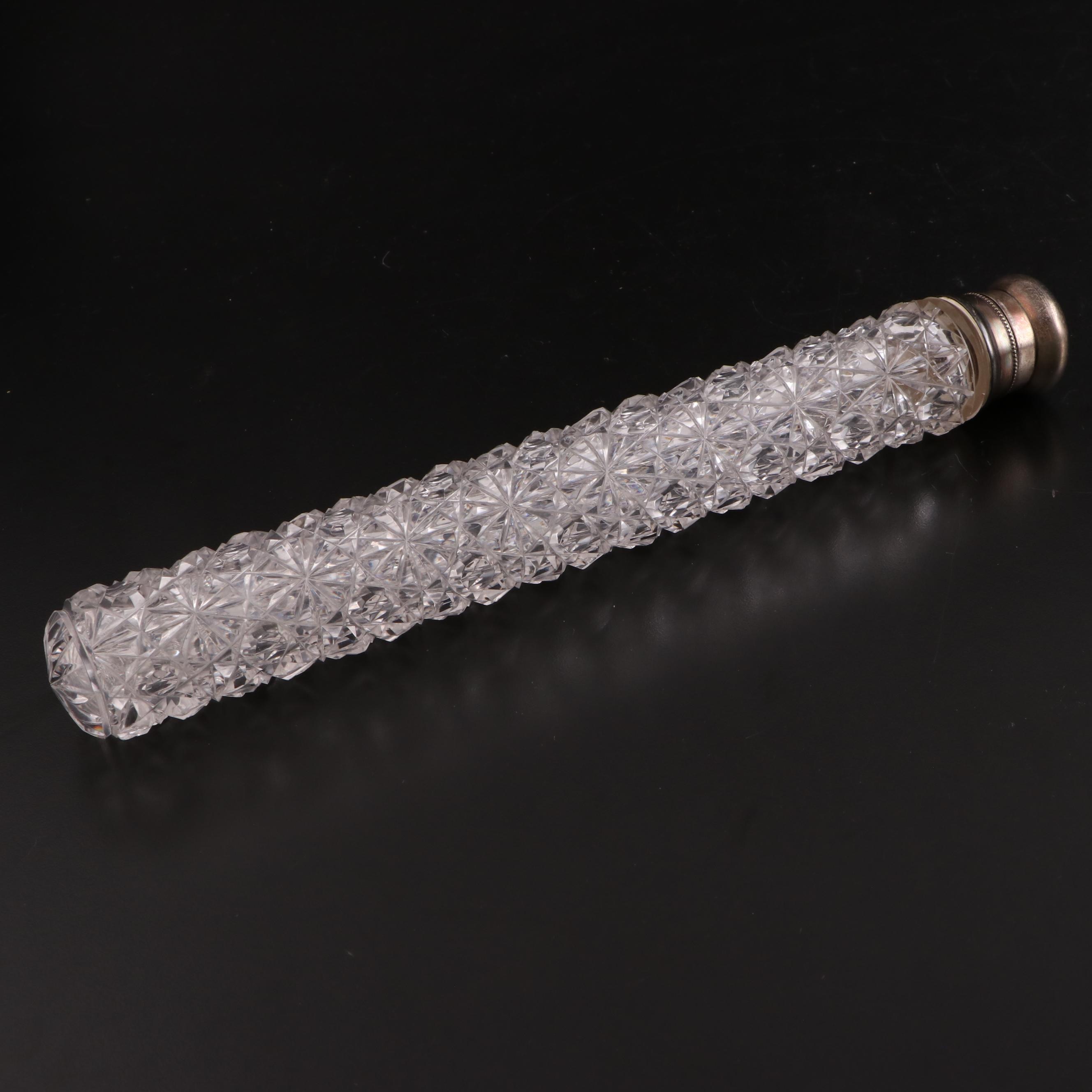 Victorian Cut Glass Cylinder Vanity Bottle with Sterling Silver Cap EBTH