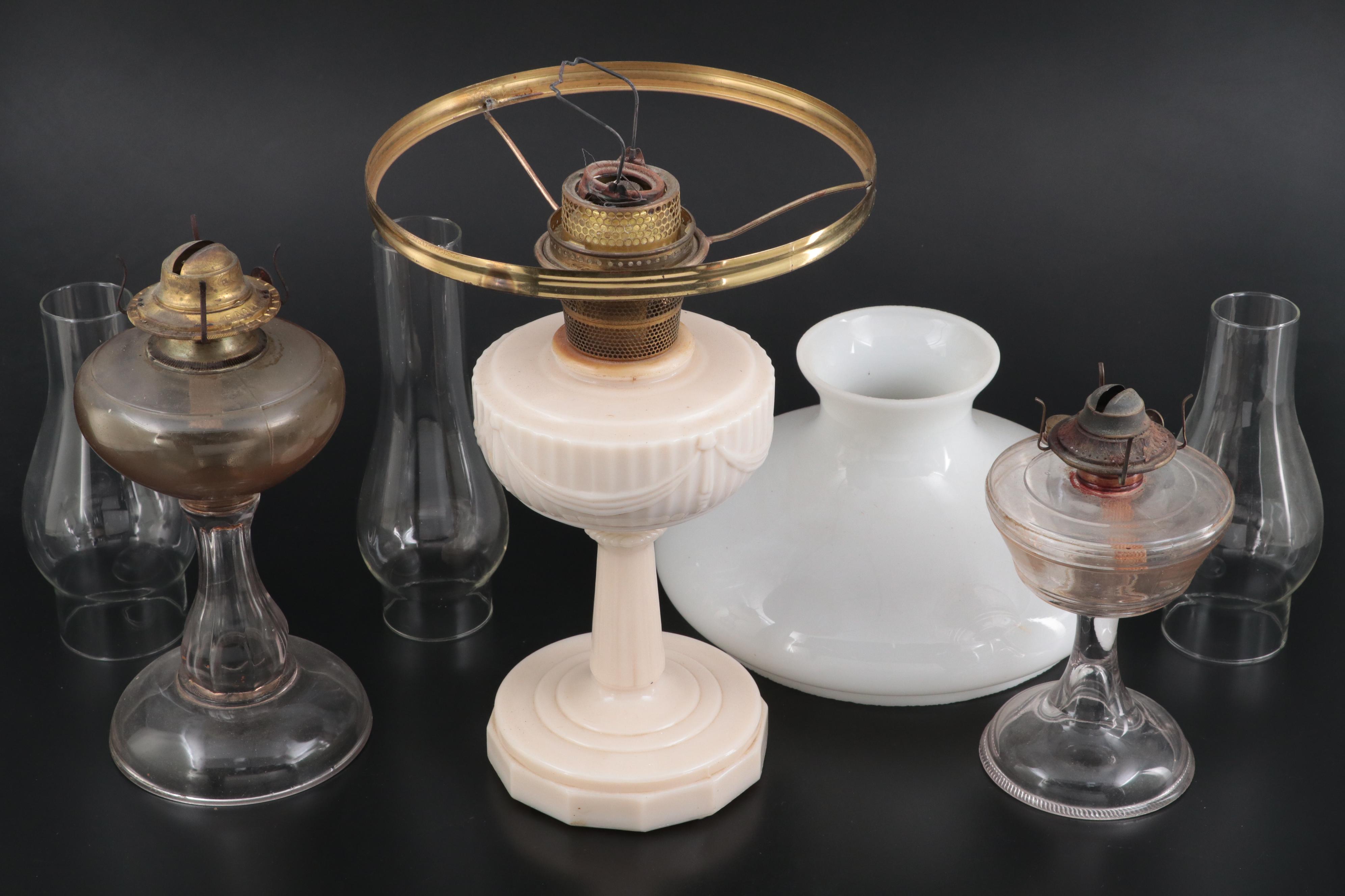 Aladdin Nu-Type Model B, Plume & Atwood And Other Glass Oil Lamps | EBTH