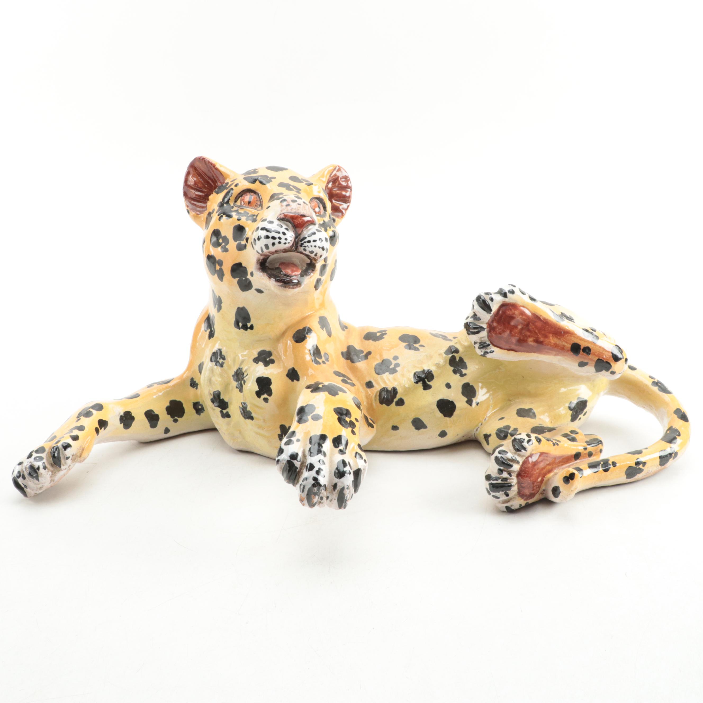 Italian HandPainted Ceramic Leopard Figurine EBTH