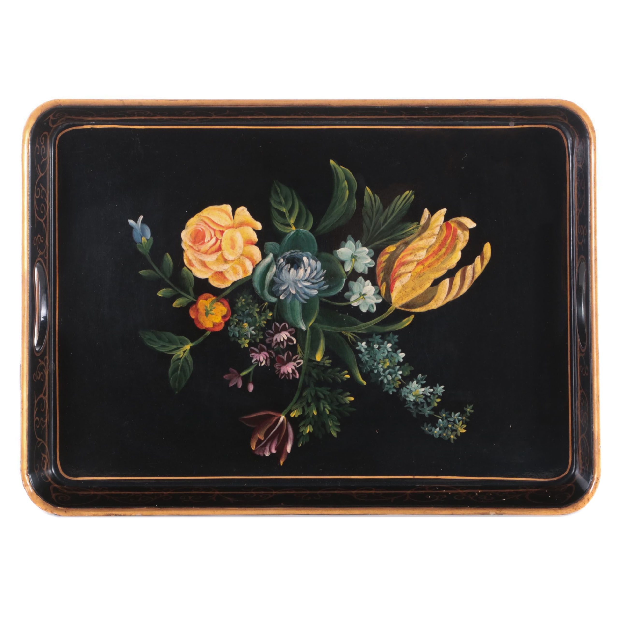Decorative Crafts Victorian Style TolePainted Serving Tray, Late 20th