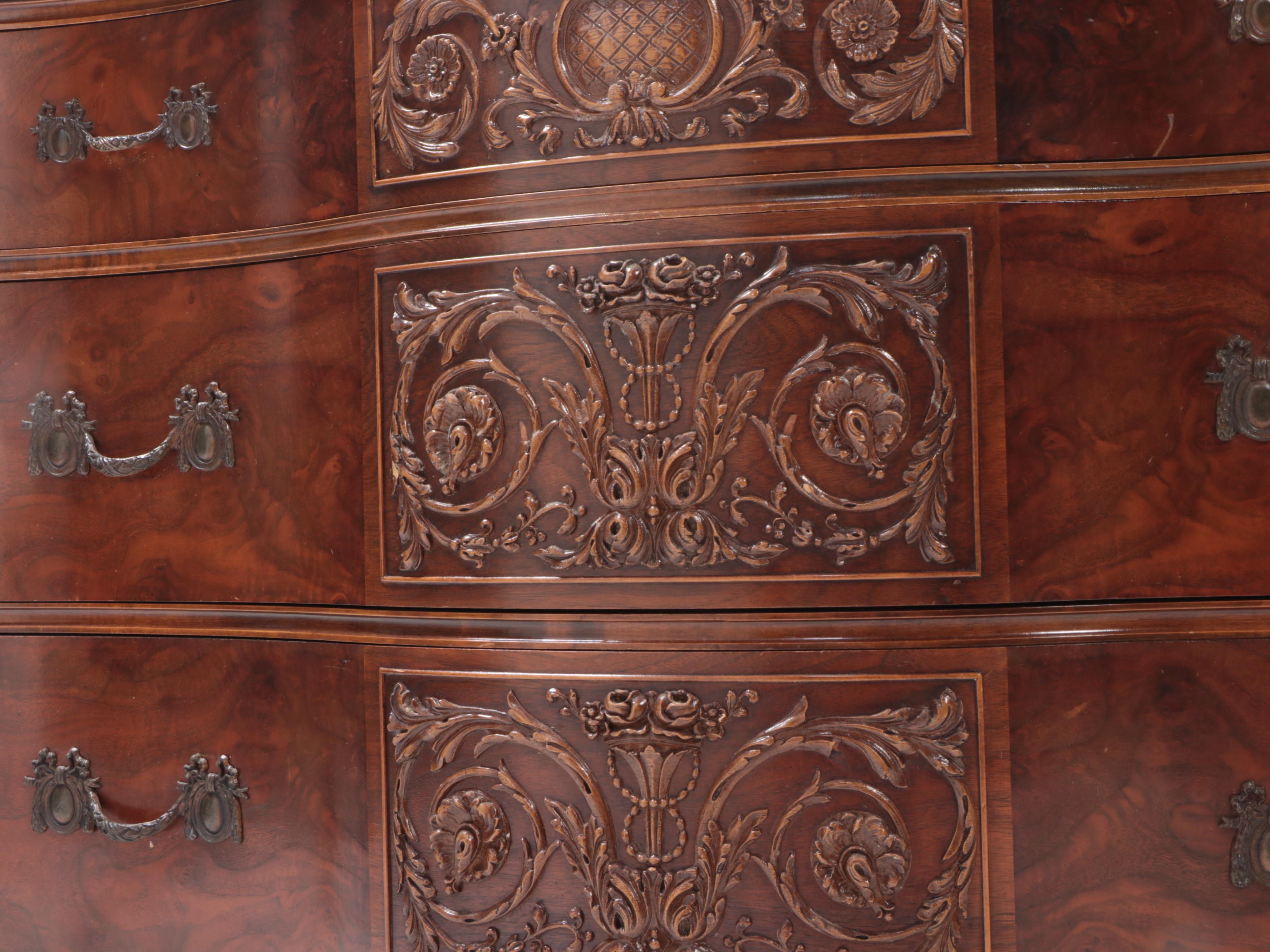 Romweber Neoclassical Style Figured Walnut and Maple ThreeDrawer