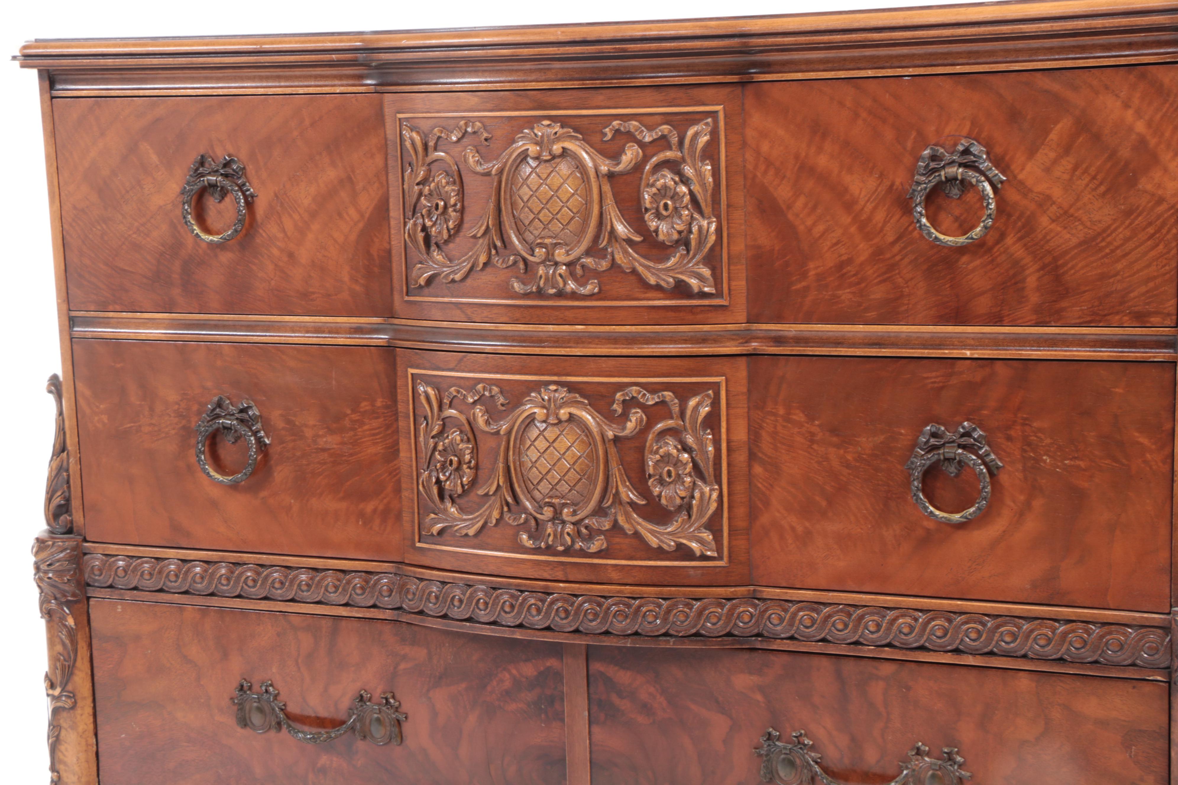 Romweber Neoclassical Style Figured Walnut and Maple FiveDrawer Chest