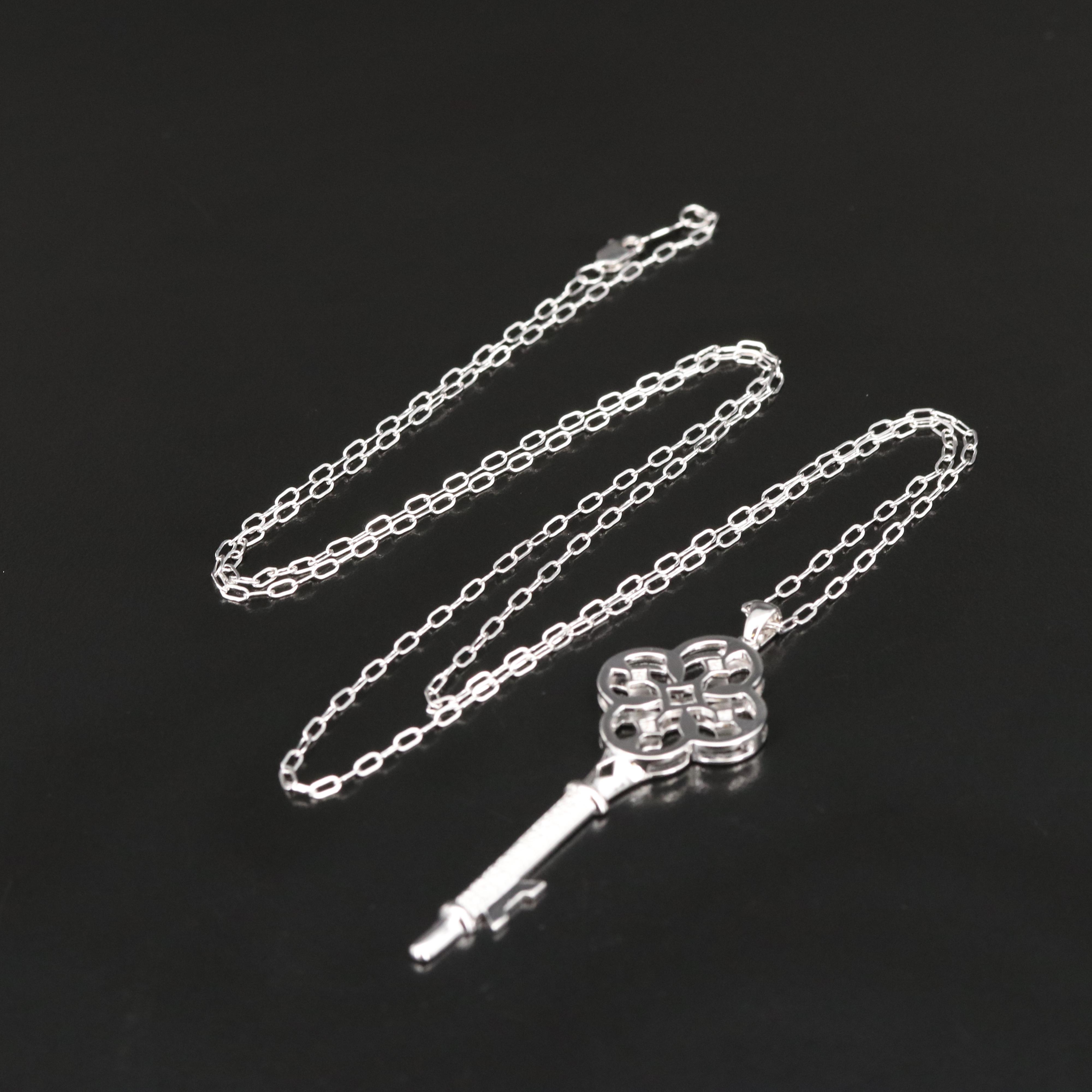 Sterling Diamond Key Pendant Necklace EBTH