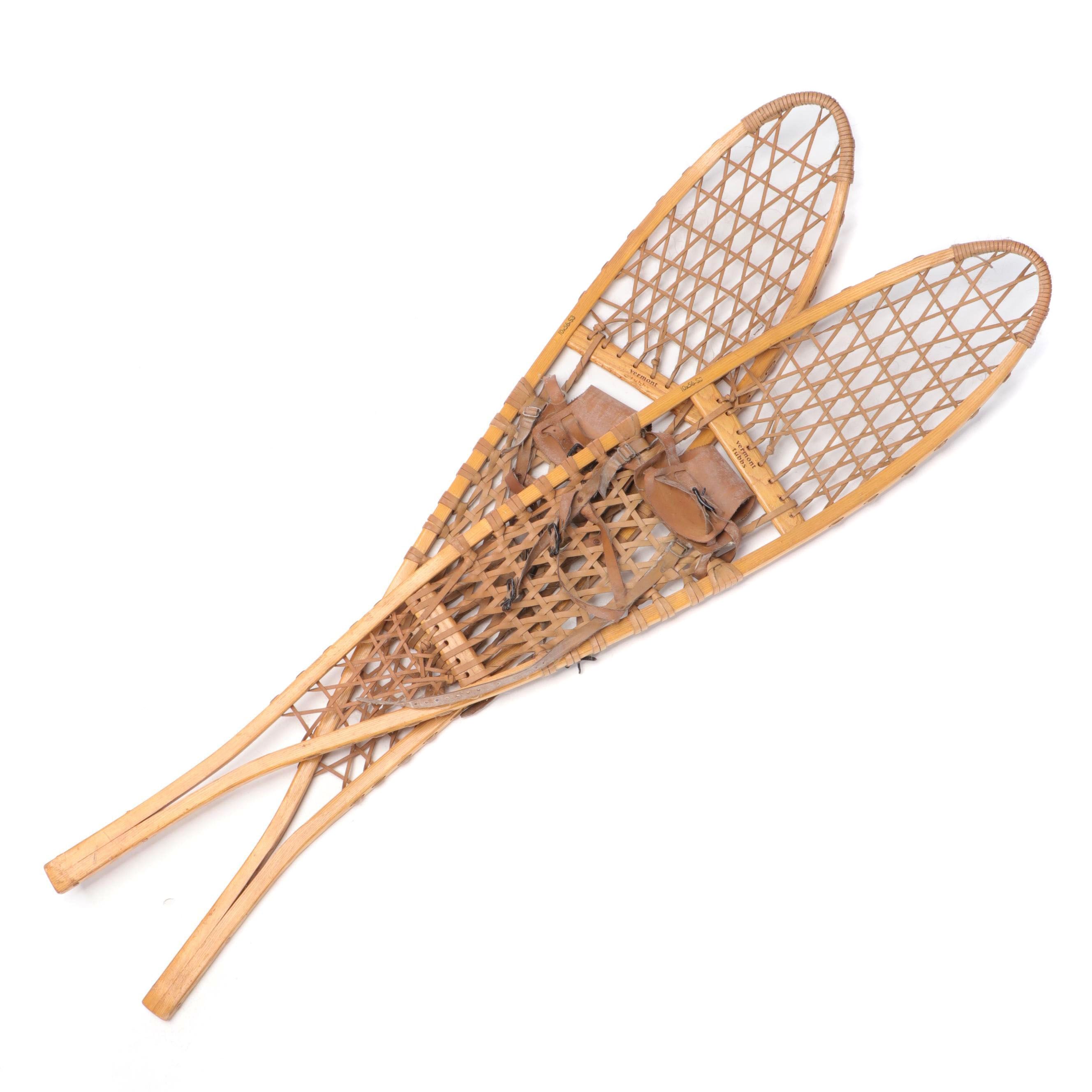 Pair of Vermont Tubbs Wood and Leather Snowshoes, 20th Century EBTH