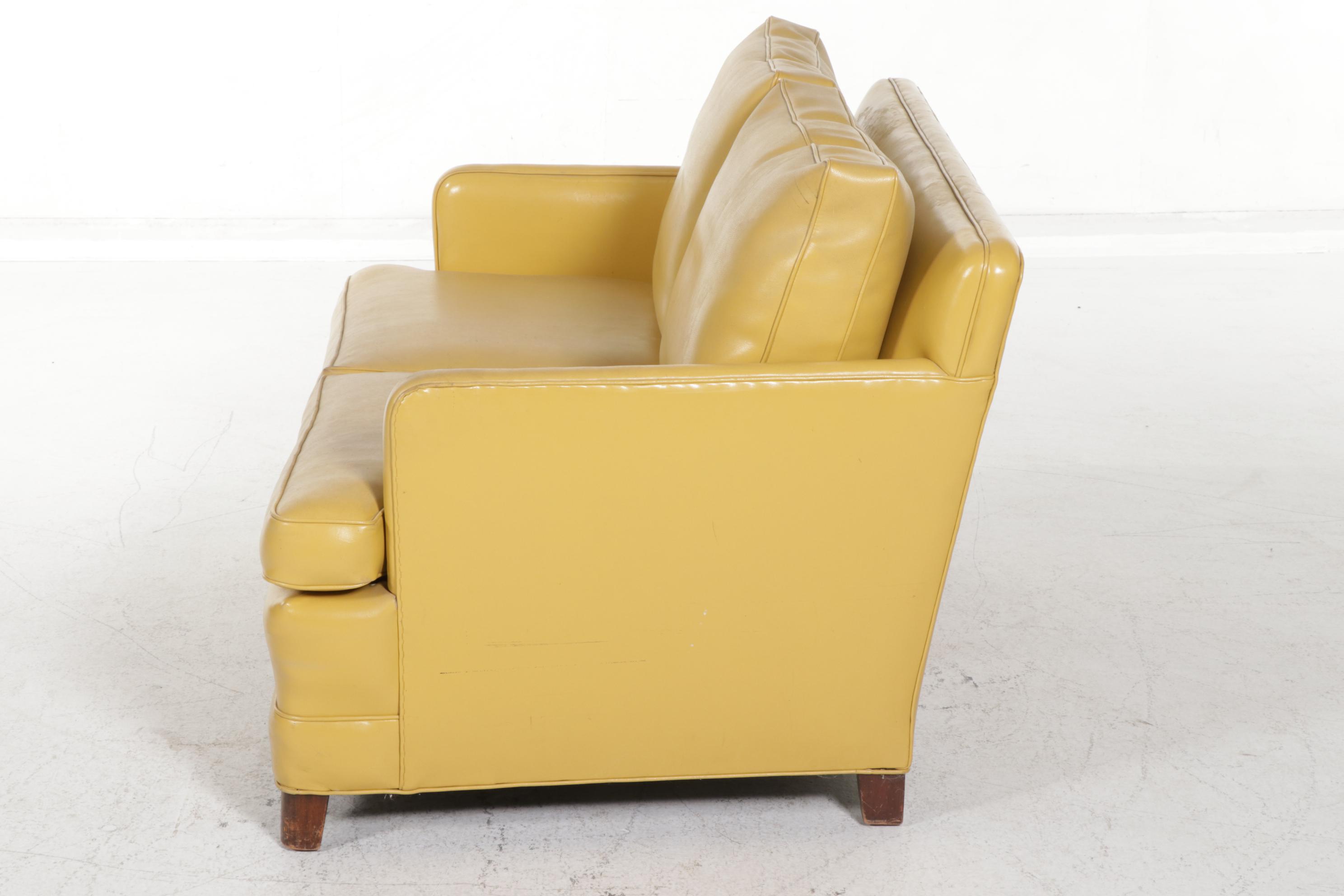 Mid Century Modern Yellow Vinyl Upholstered Loveseat, Mid to Late 20th
