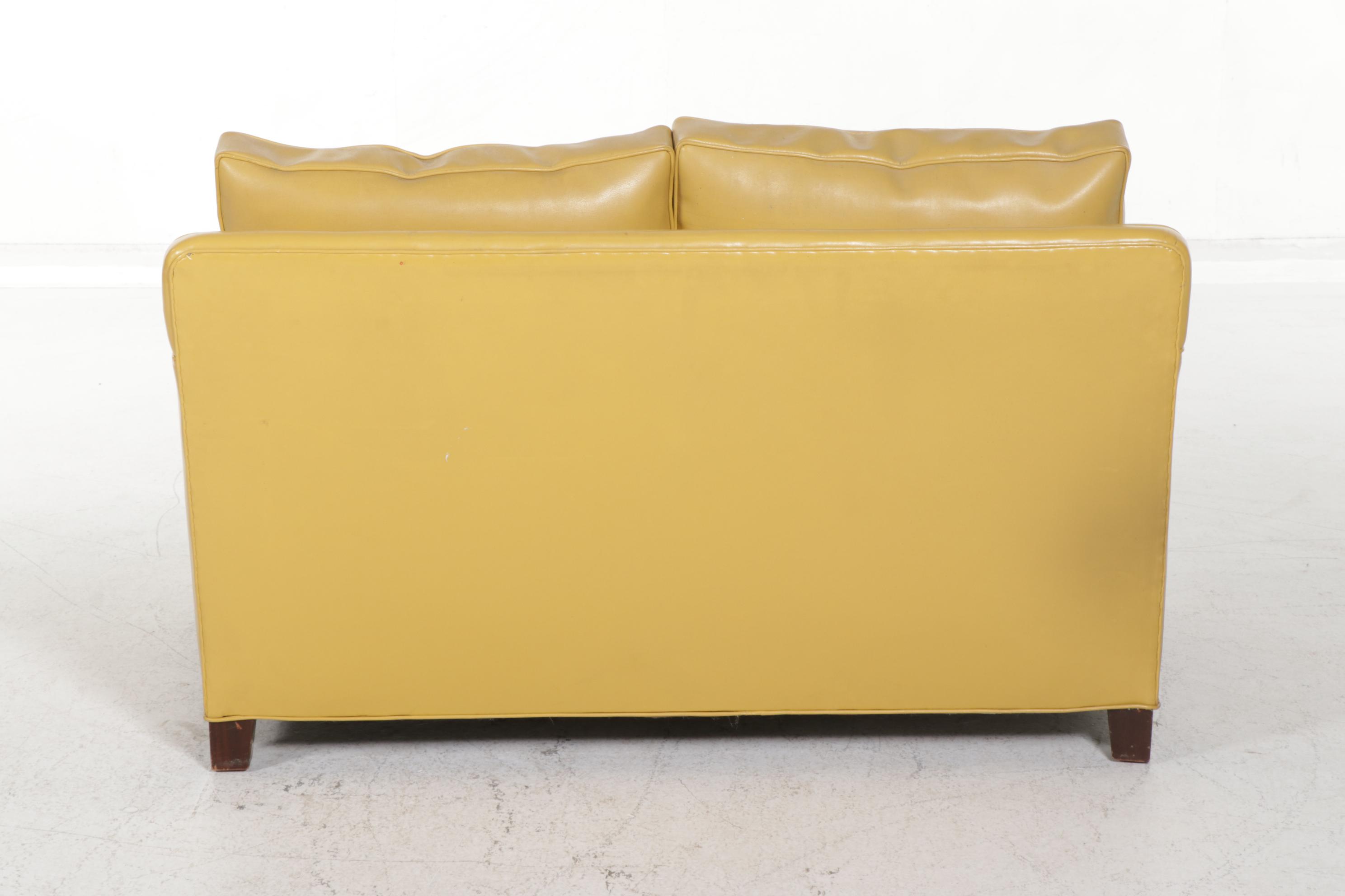 Mid Century Modern Yellow Vinyl Upholstered Loveseat, Mid to Late 20th