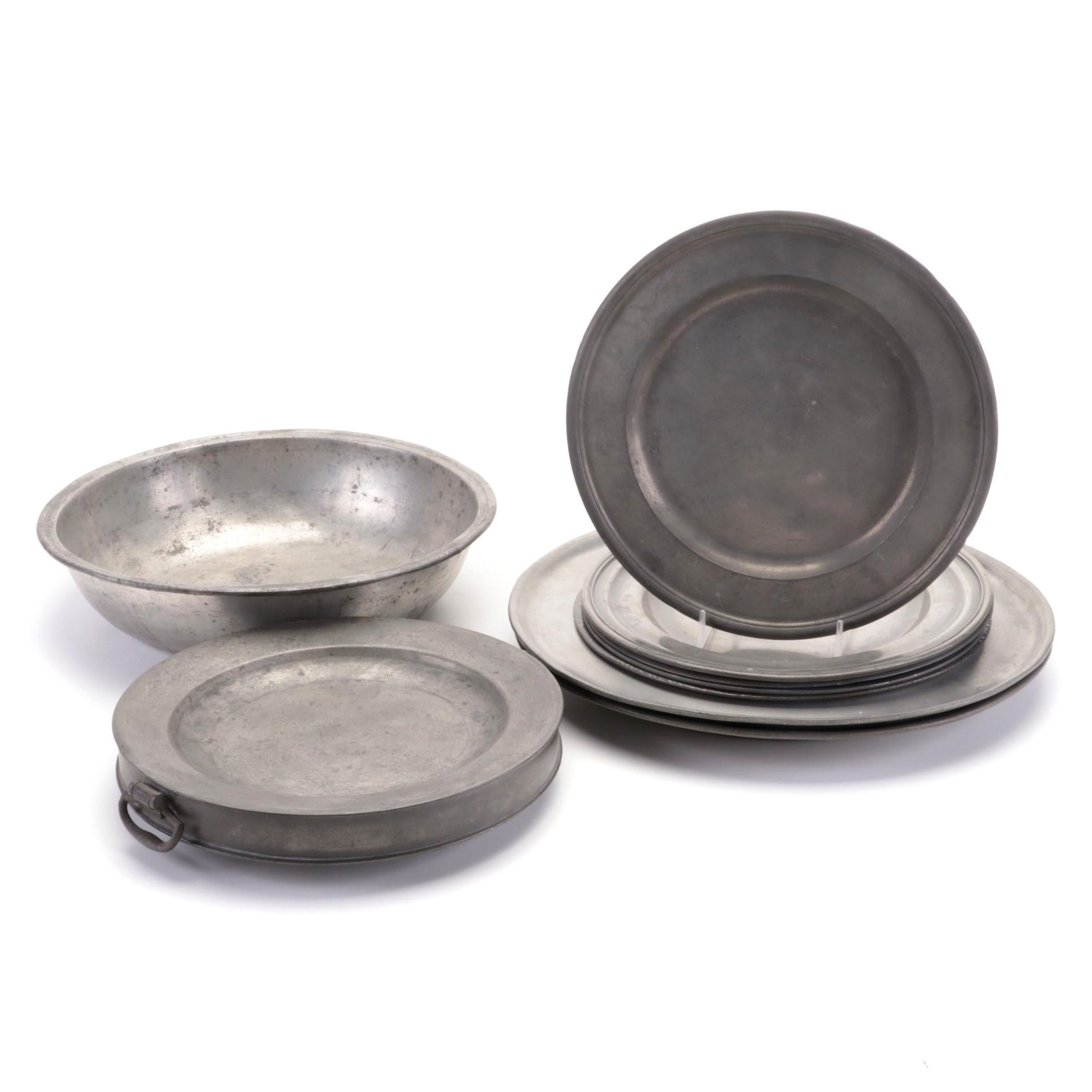 English Pewter Hot Water Warming Dish with Other Sadware EBTH