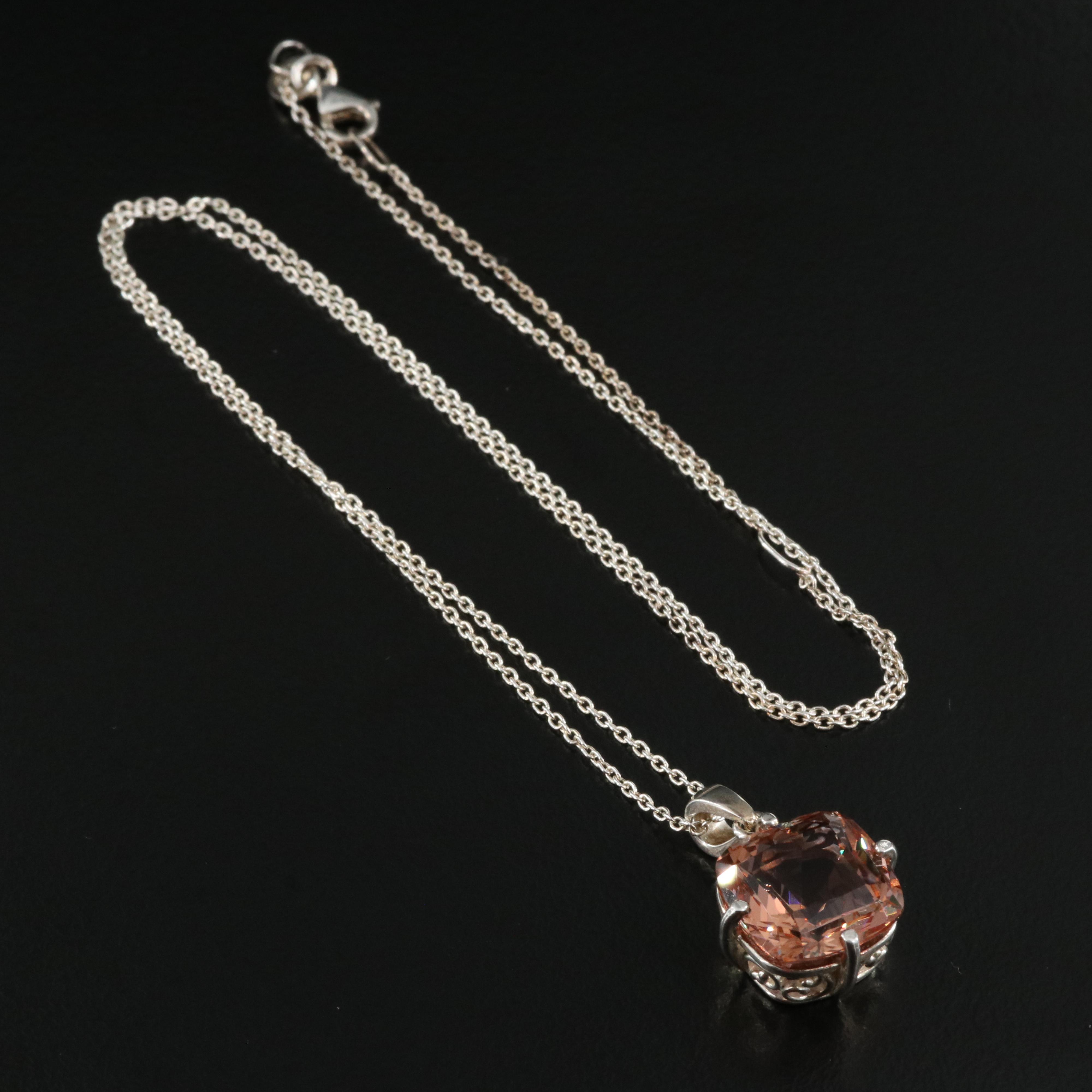 Sterling and Color Changing Glass Pendant Necklace EBTH