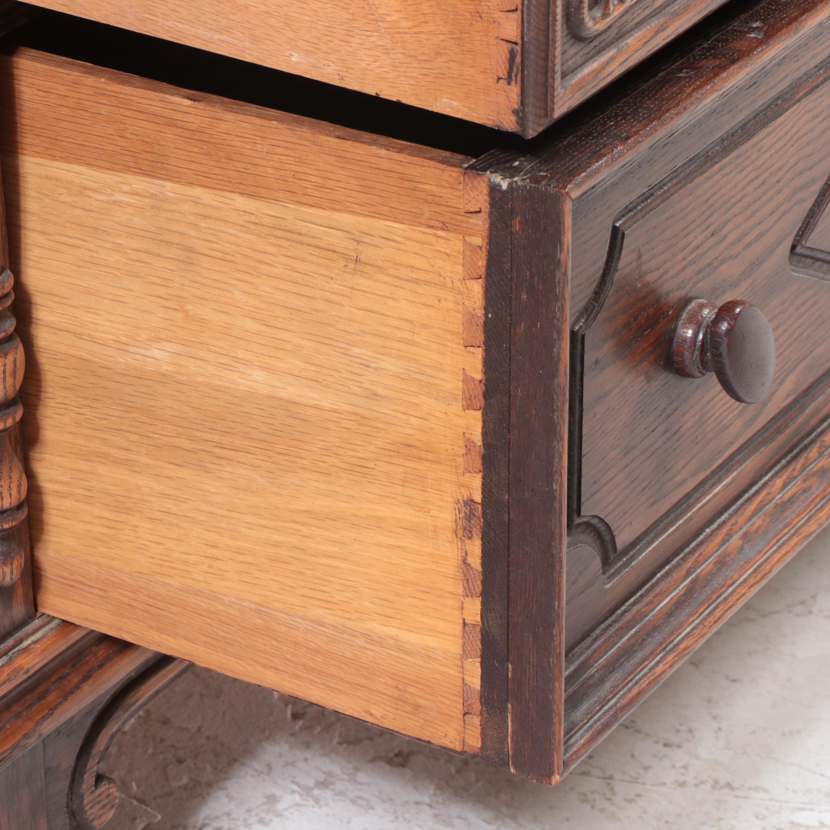 Jake Tennenbaum Co. Jacobean Revival Carved Oak Low Chest, Early 20th