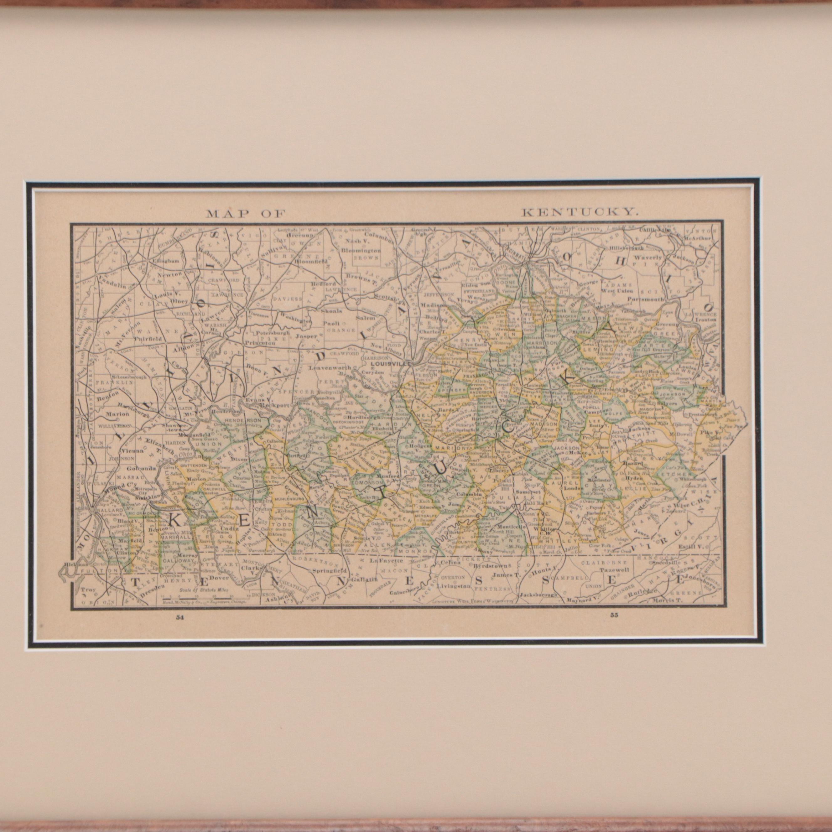 Rand, McNally & Company Wax Engraving Map of Kentucky, 1885 EBTH