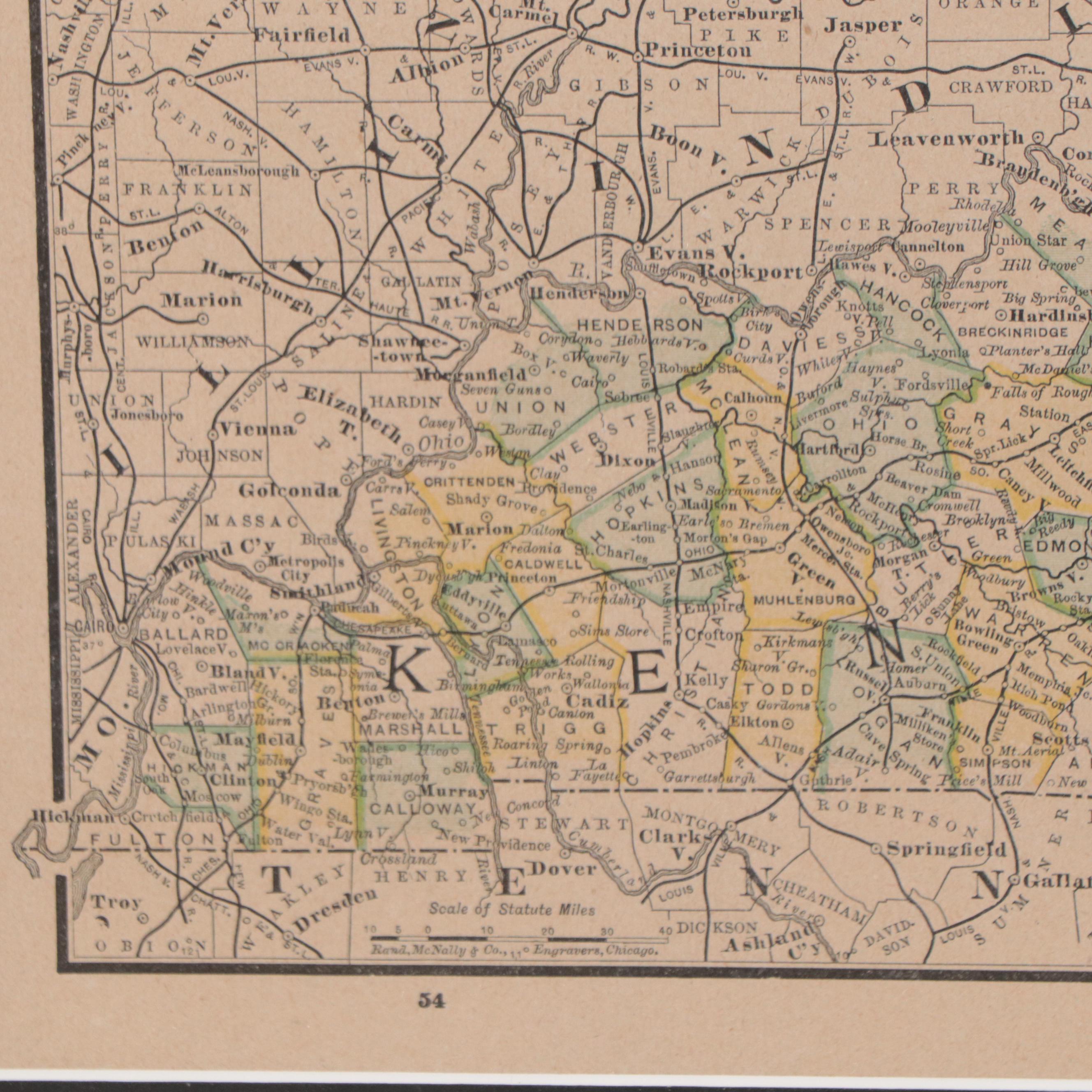 Rand, McNally & Company Wax Engraving Map of Kentucky, 1885 EBTH