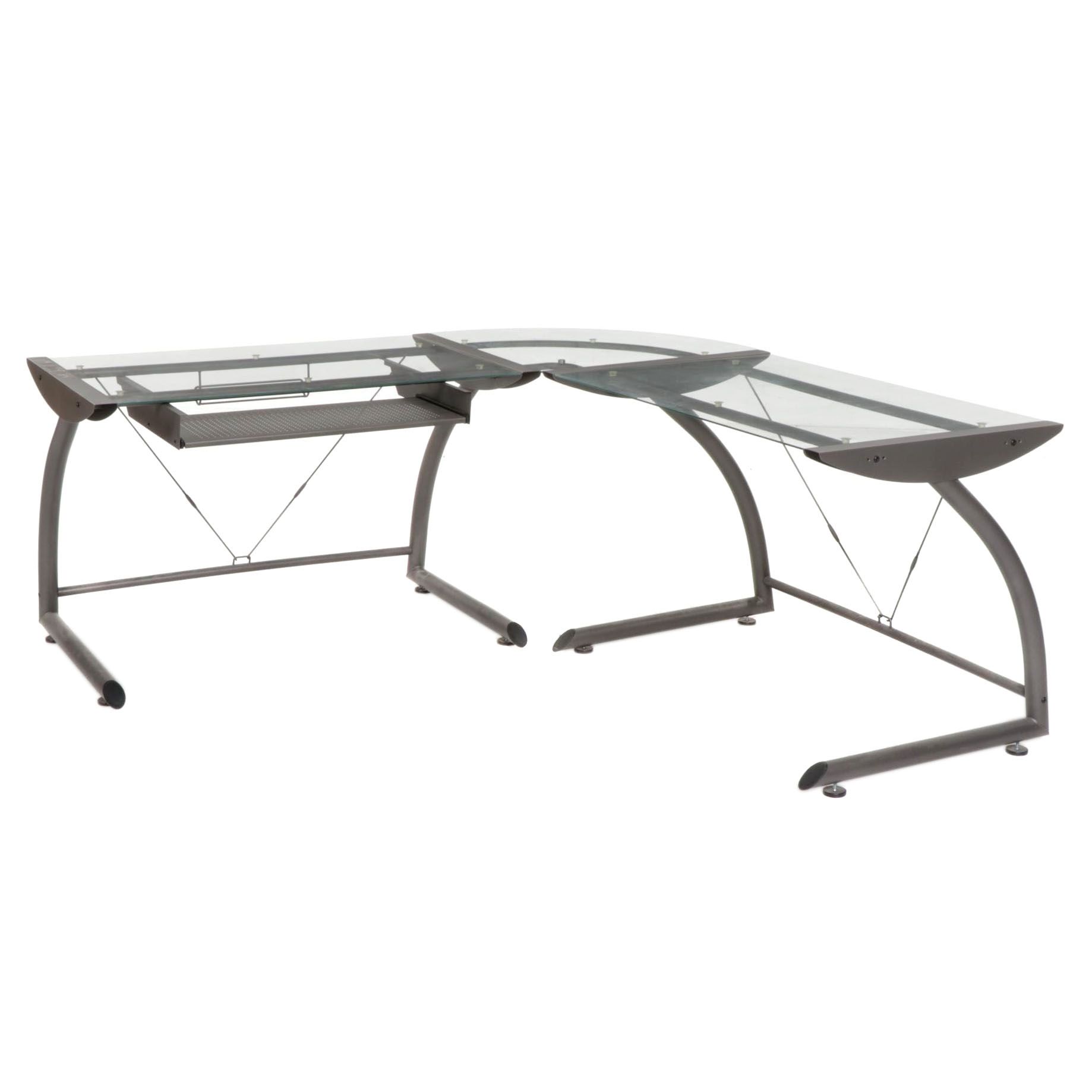 Contemporary LShaped Glass Top Computer Desk EBTH