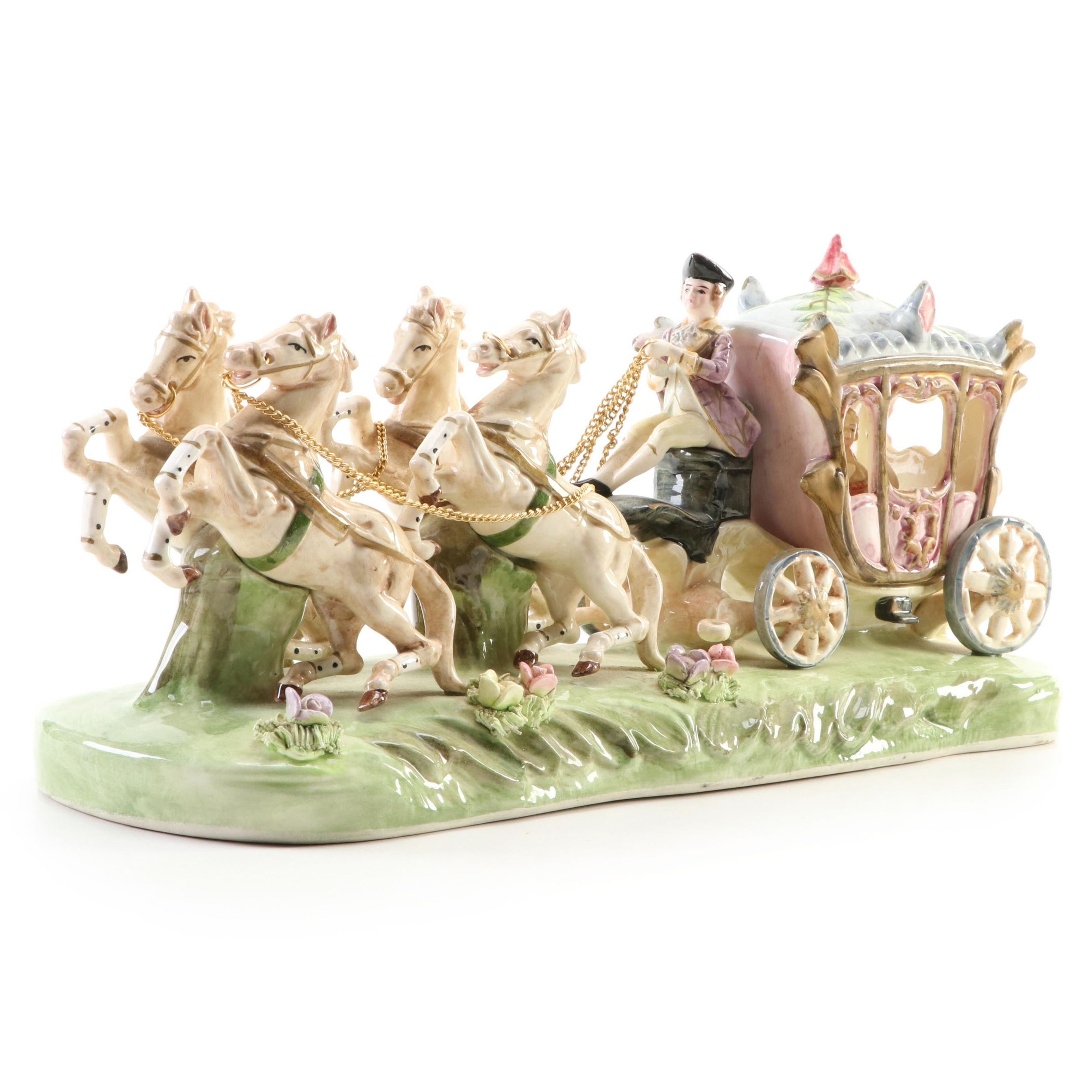 Capodimonte HandPainted Porcelain Horse and Carriage Figurine EBTH