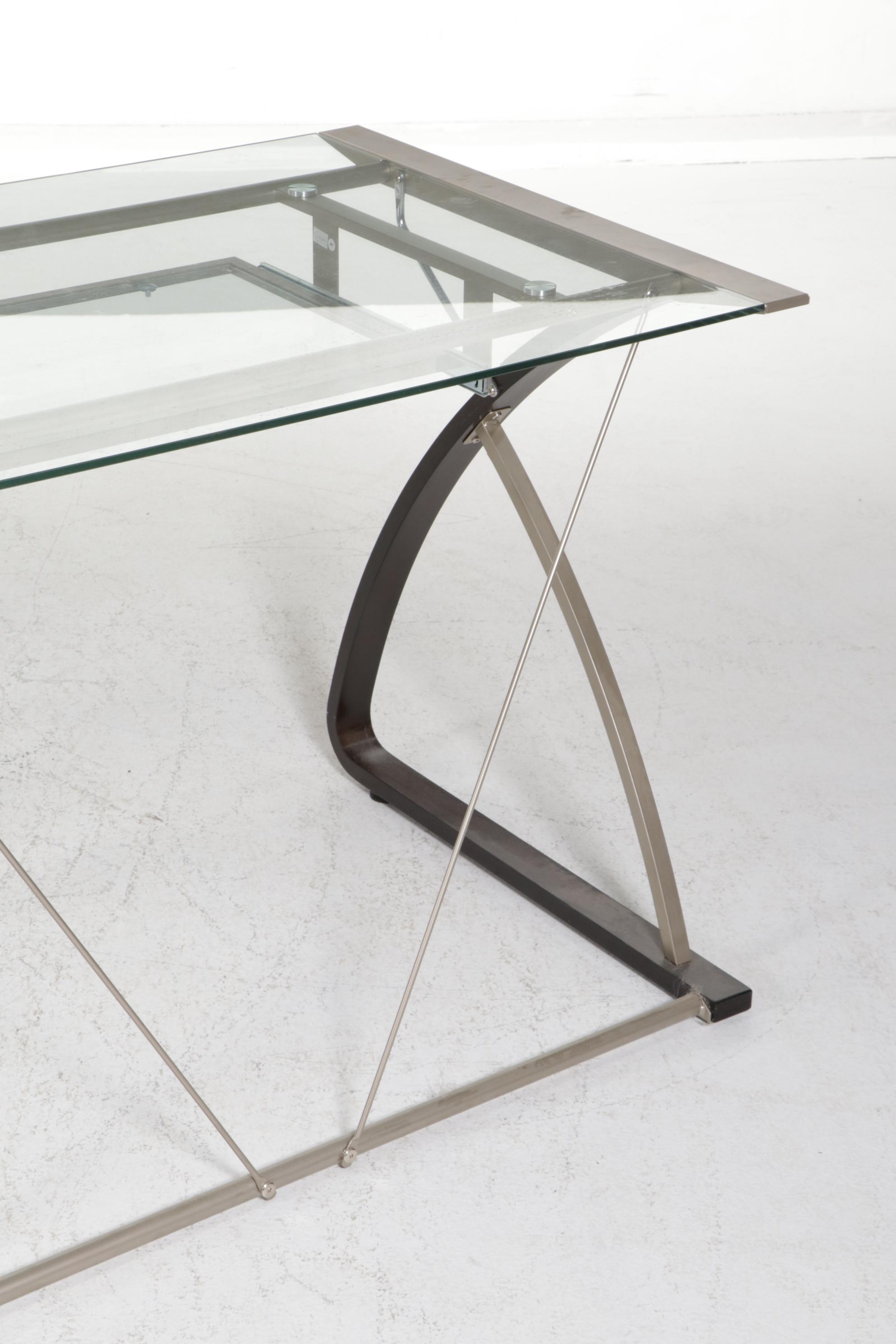 Modernist Style ThreePiece LShaped Glass and Metal Office Desk EBTH