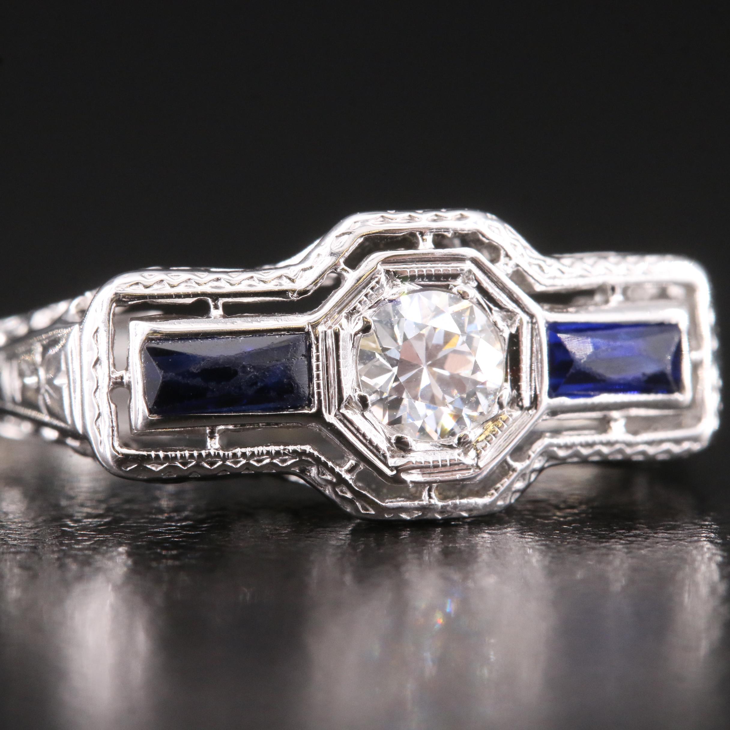 Art Deco Belais 18K Diamond And Sapphire Ring | EBTH