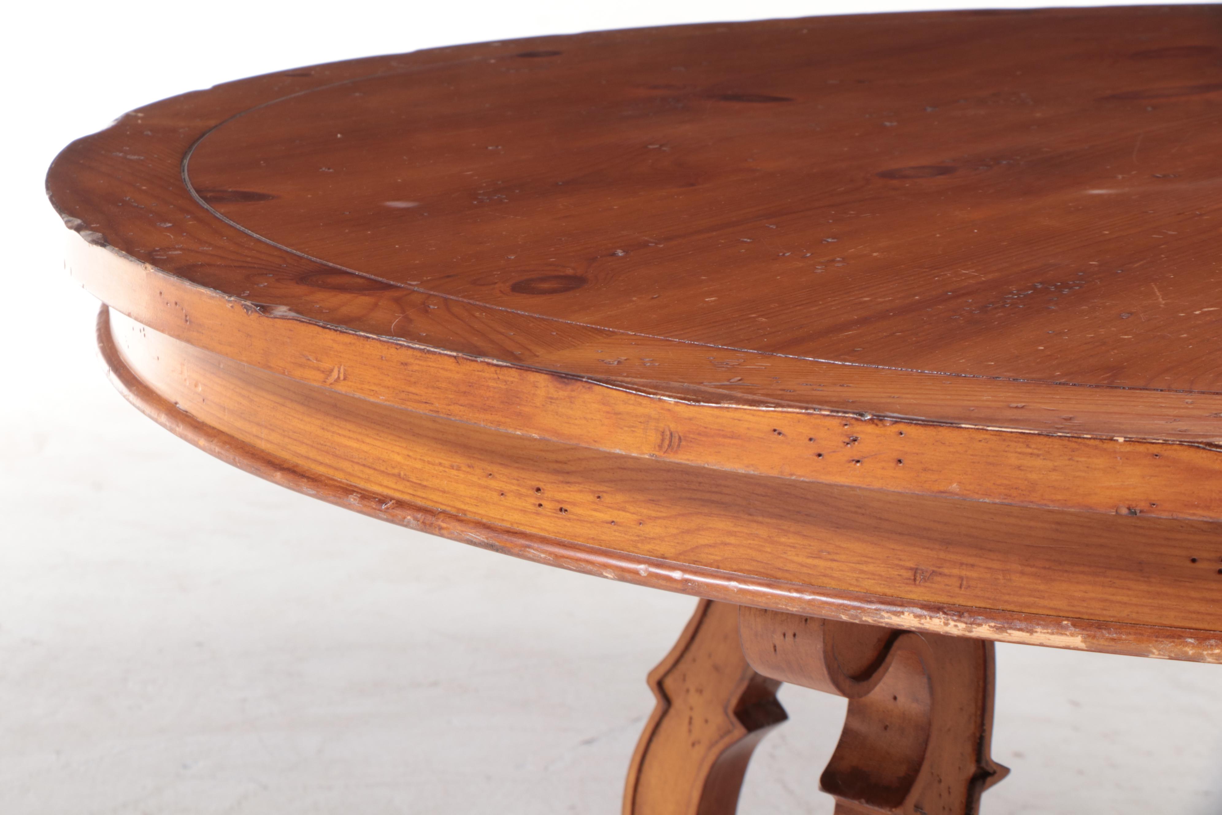 Classical Style Distressed Pine Dining Table on Scrolled Base EBTH