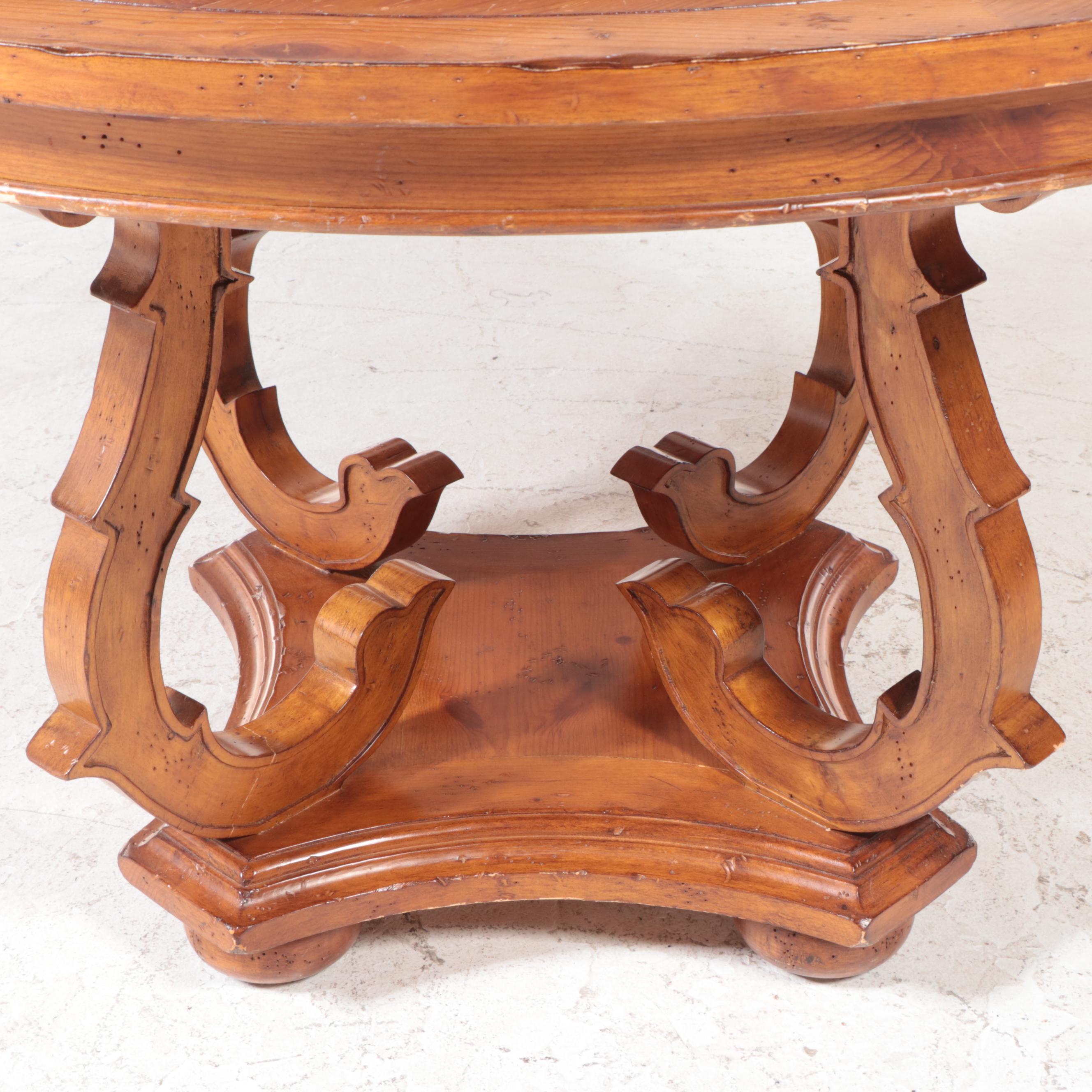 Classical Style Distressed Pine Dining Table on Scrolled Base EBTH