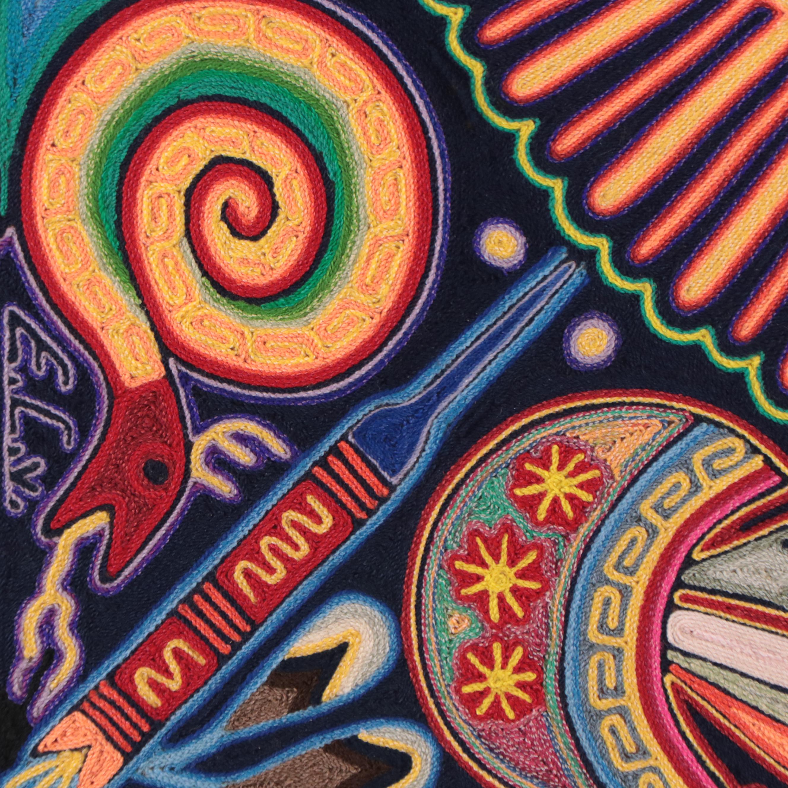 Huichol Style Yarn Painting Tapestry of Animals EBTH