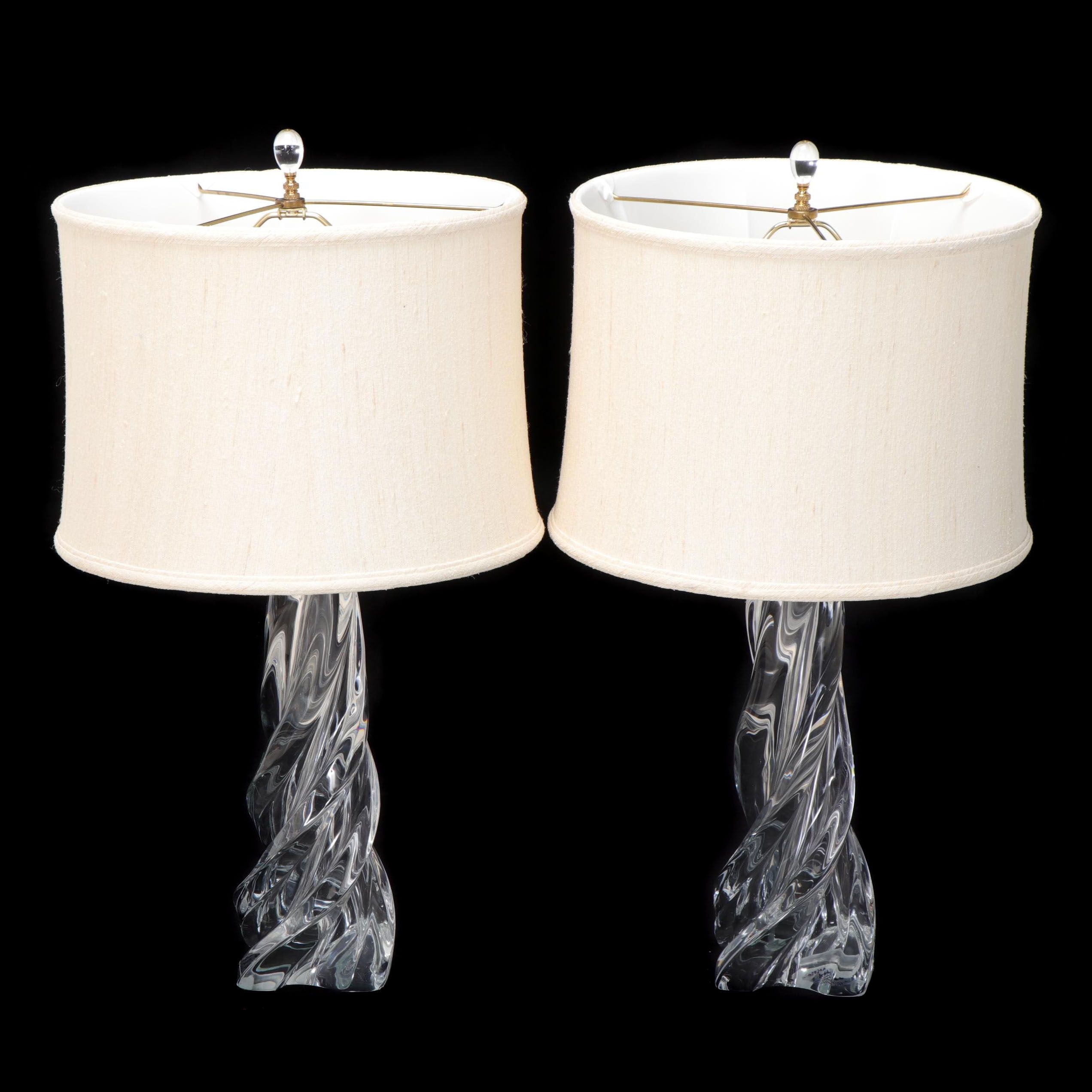 Pair of Vaughan "Biarritz" Swirled Crystal Glass Column Table Lamps EBTH