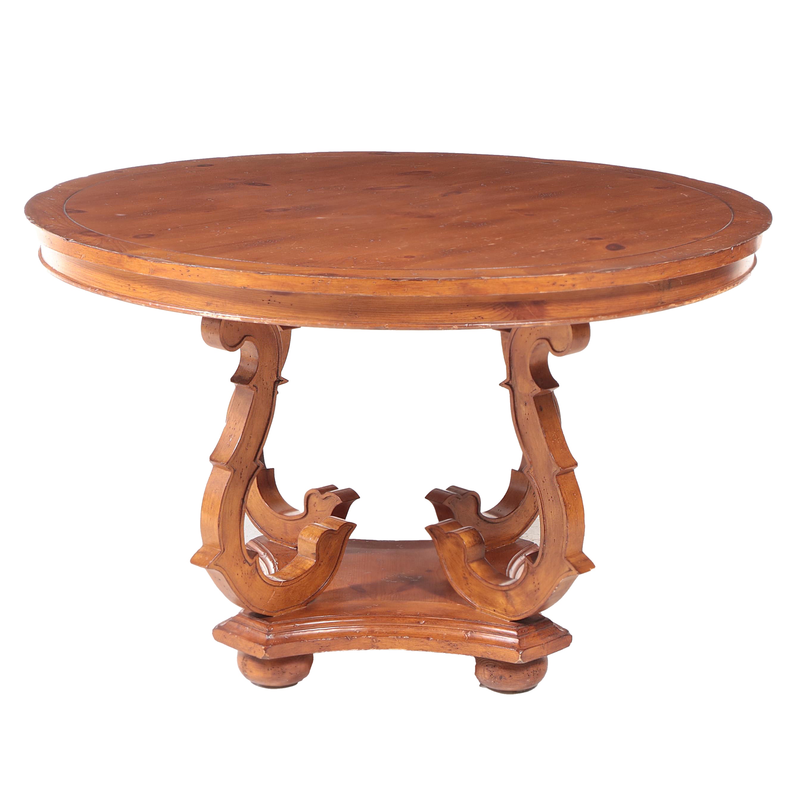 Classical Style Distressed Pine Dining Table on Scrolled Base EBTH