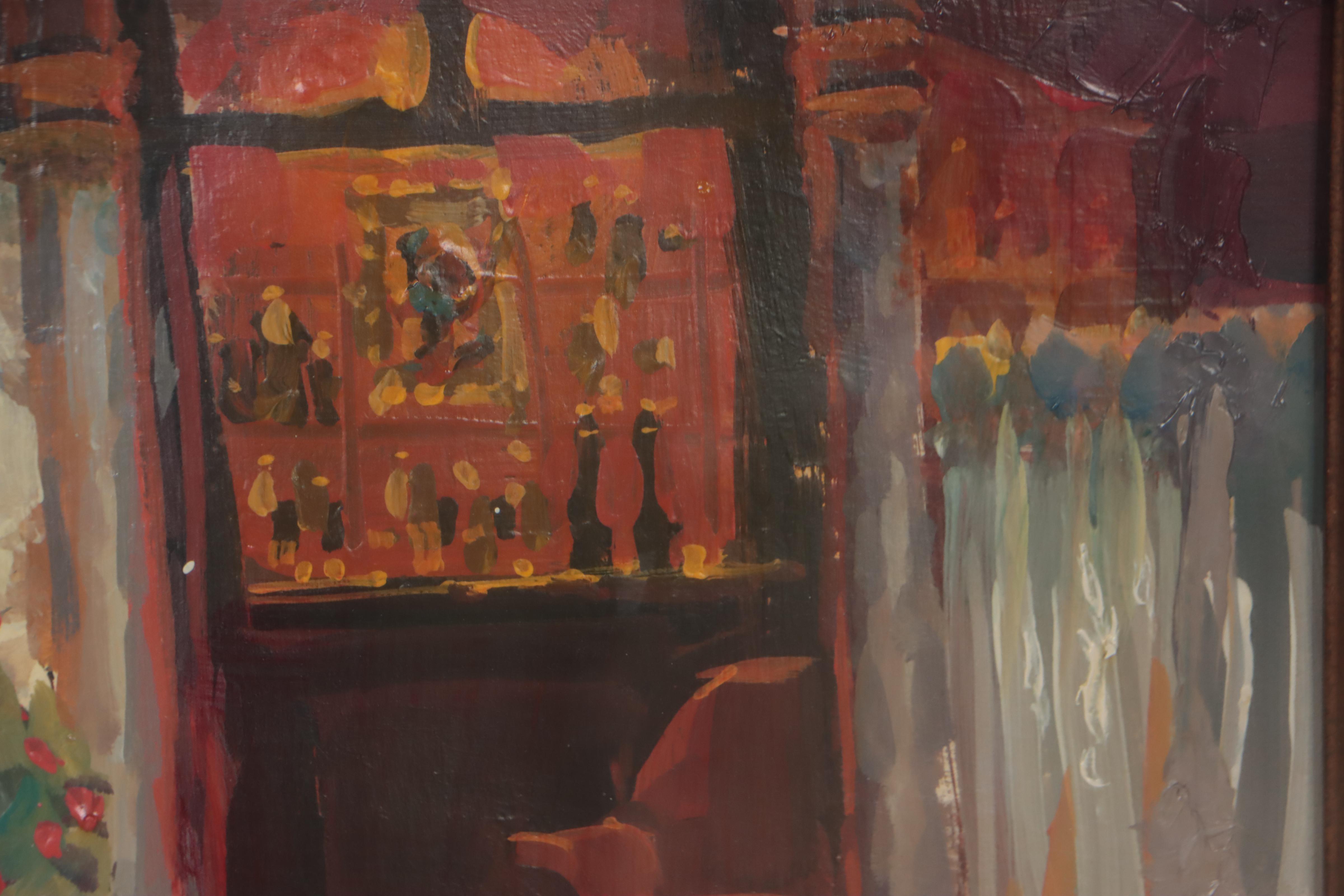 Leland Beaman Oil Painting of Cafe le Gallia, Late 20th Century EBTH